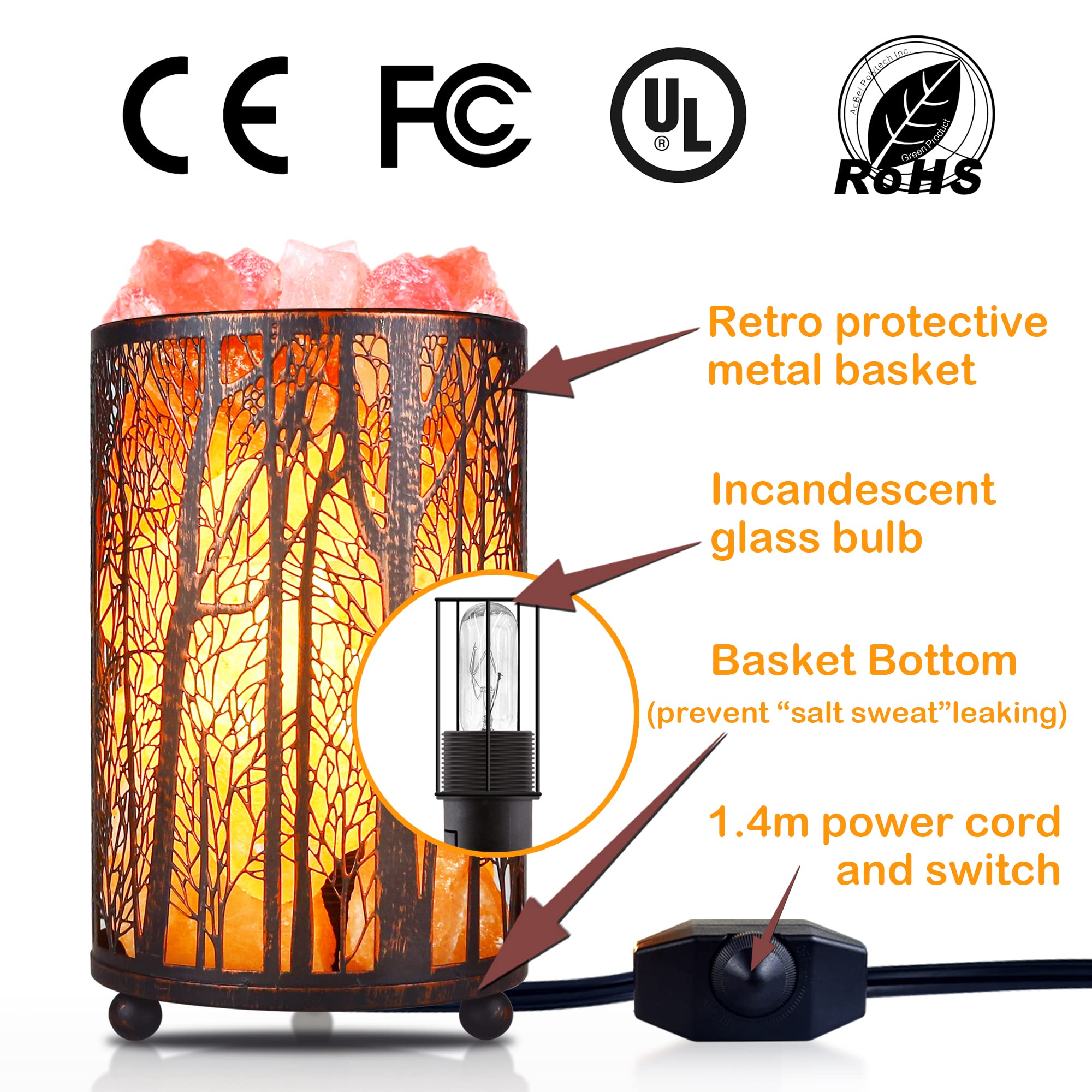 Himalayan Pink Salt Lamp, Natural Salt Rock Lamp With Retro Forest Basket And Dimmer Switch, Romantic Night Light Plug In, Decor
