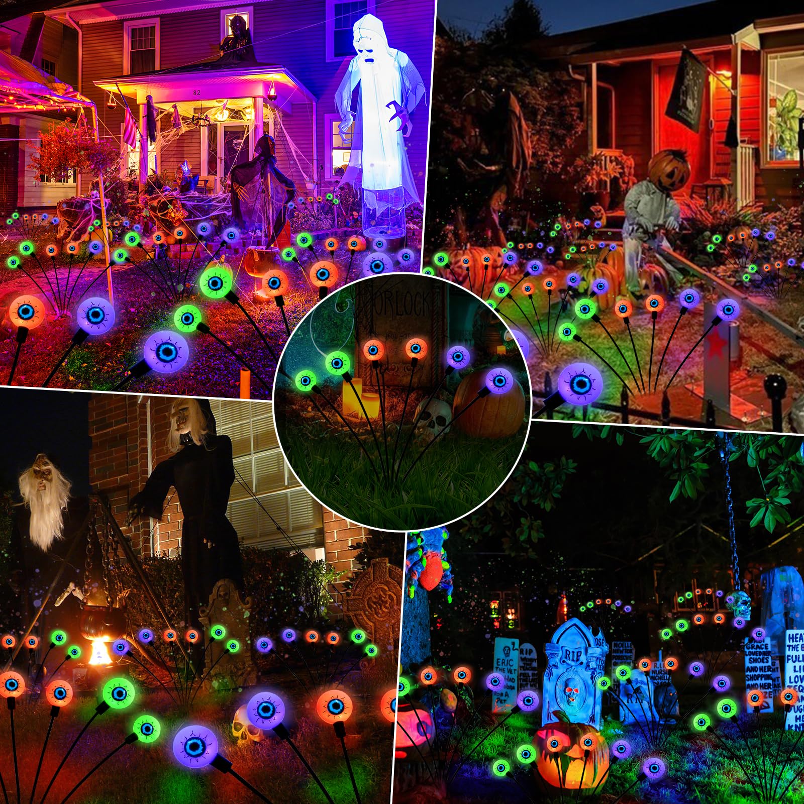 Behiller Solar Floating Scary Eyeballs Garden Lights - 12Led Halloween Ghost Decor, 2Packs