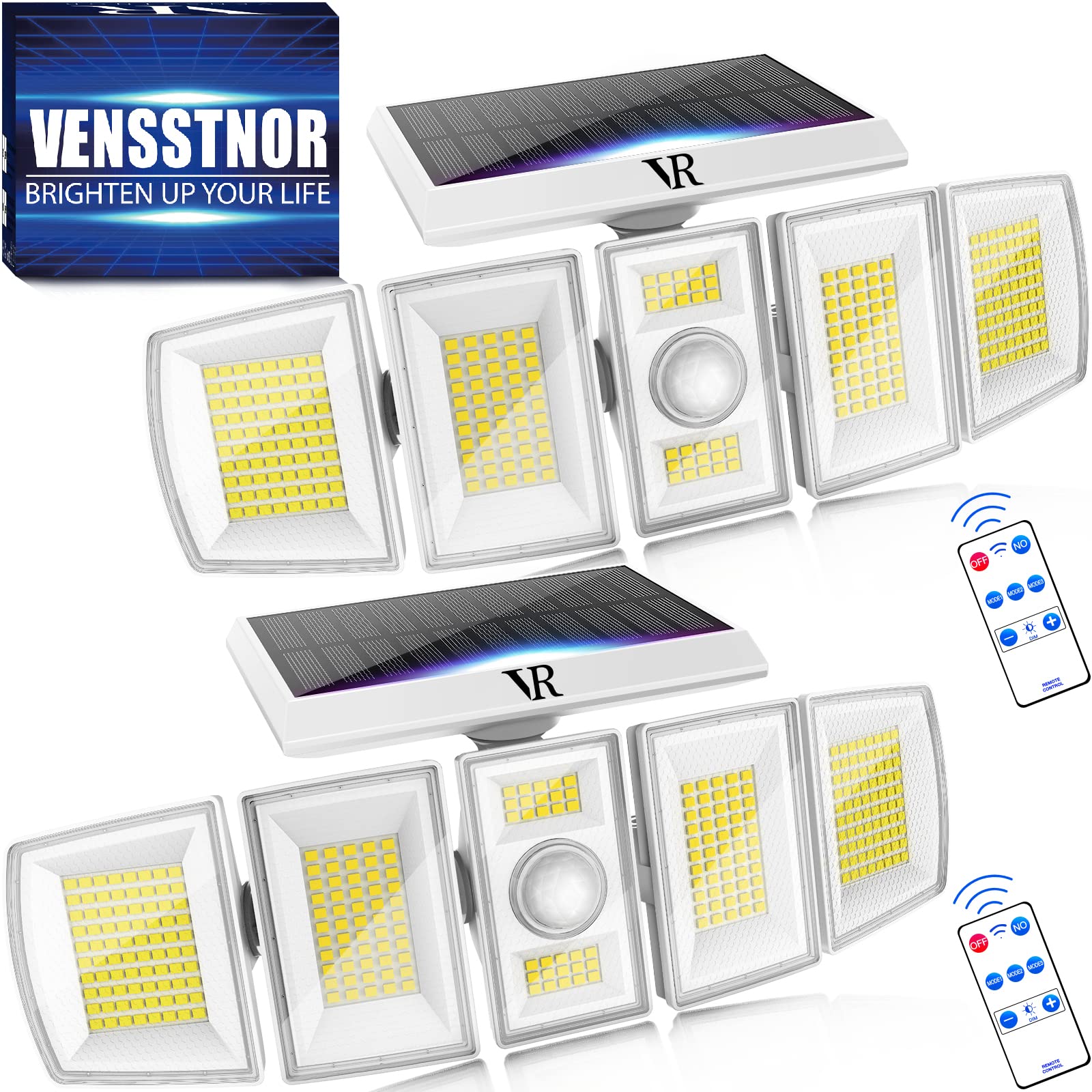 VENSSTNOR Solar Lights Outdoor Motion Sensor, 7000K 3000LM, 5 Levels Brightness, 2 Pack, White, Model LY-SL-5H-WHT-