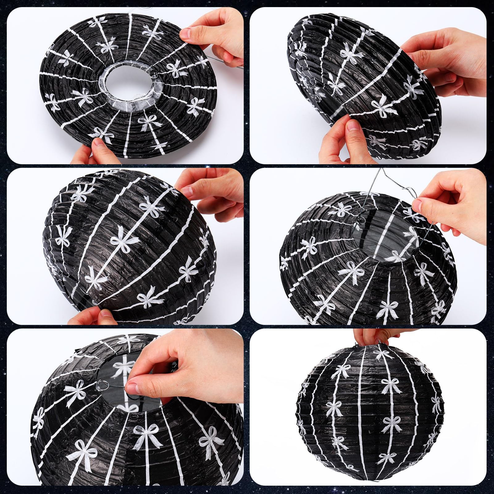 Glooglitter 12 Pcs Black Bow Paper Lanterns Black Bow Birthday Party Decorations Birthday Decor For Girls Women Weddings Bachelo