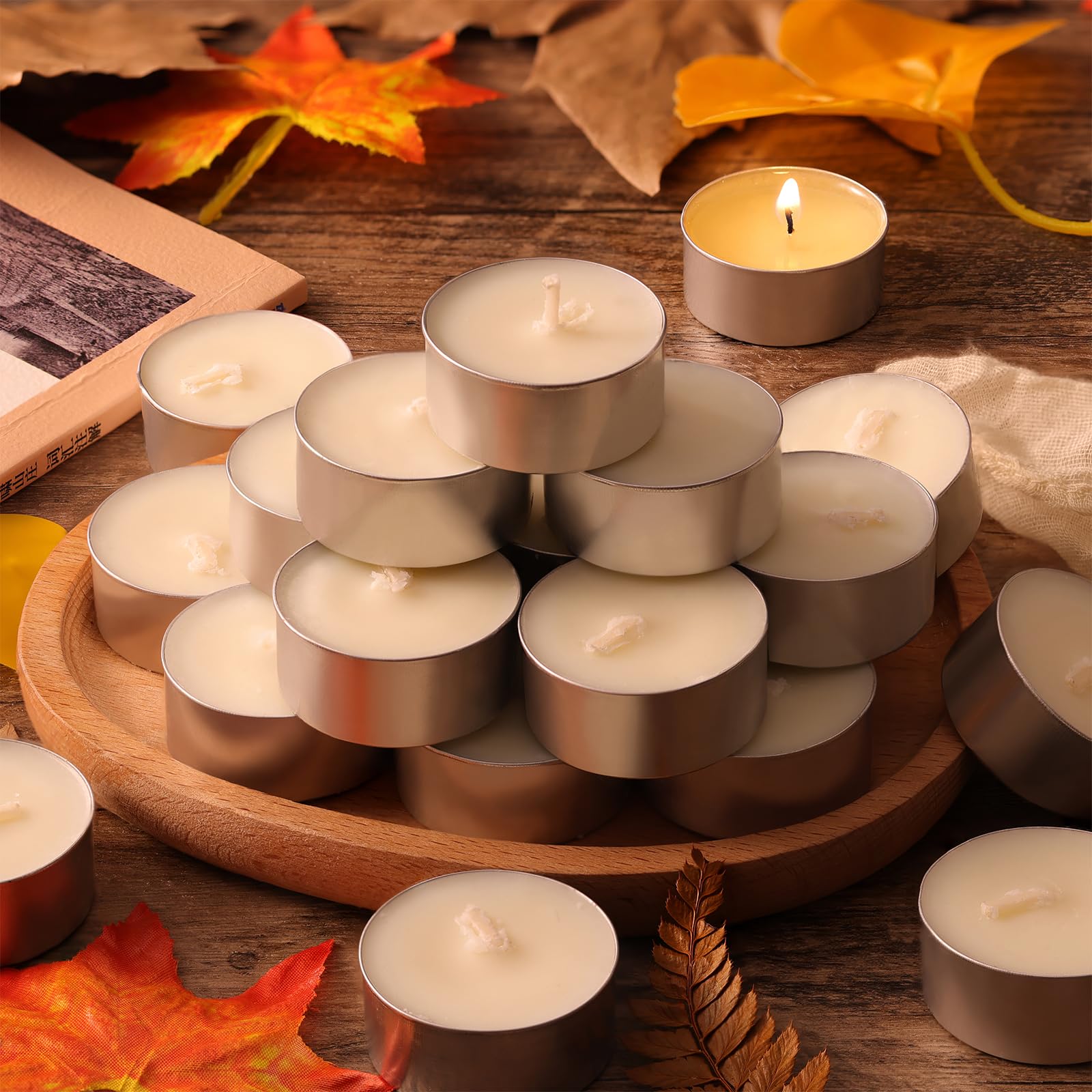 DEVI 6H Soy Tea Lights Candles 50 Pack, Unscented White Tealight Candles Bulk-6 Hours Long Burning, Small Mini Tea Light Votive 