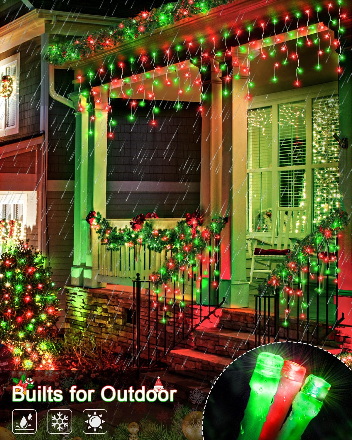 JIXXULVU Christmas Lights - 106FT 972LED Waterproof Red and Green Fairy Lights, 8 Modes, Connectable for Outdoor Decoration