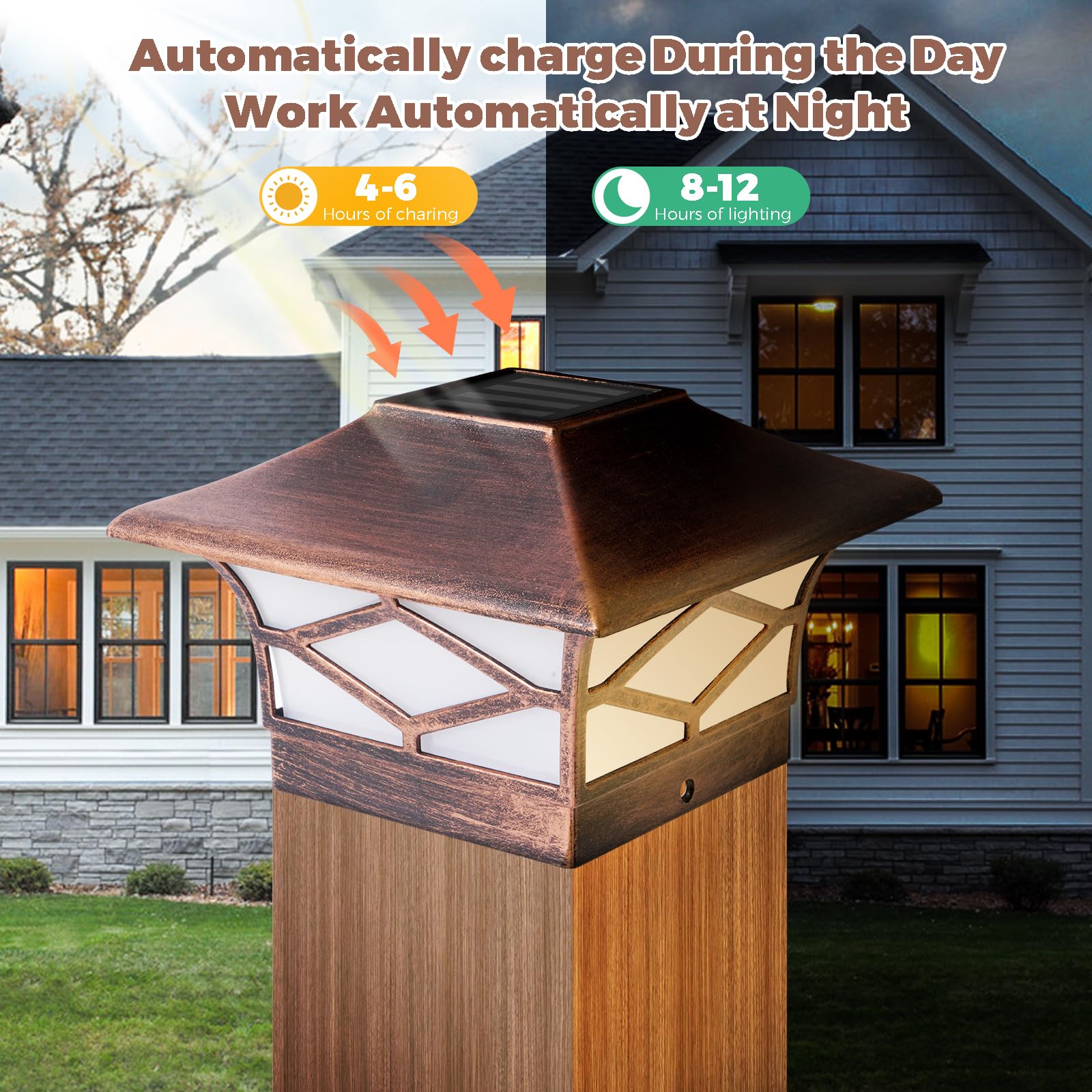 Solar Post Cap Lights Copper - Outdoor Led Solar Garden Lighting Deck Fence Cap Light 4 Pack Waterproof Warm White Led Solar Bac