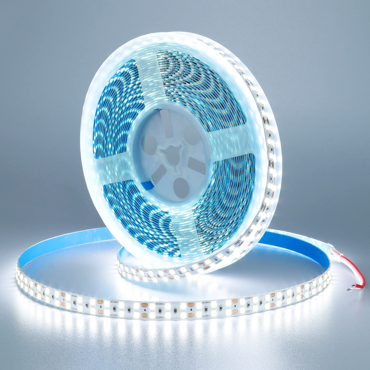 KXZM 24V 32.8ft/10M Double Row LED Strip Light Cool White 6000K 2400LEDs 2835SMD 160W High Brightness 11000LM No-Waterproof IP20