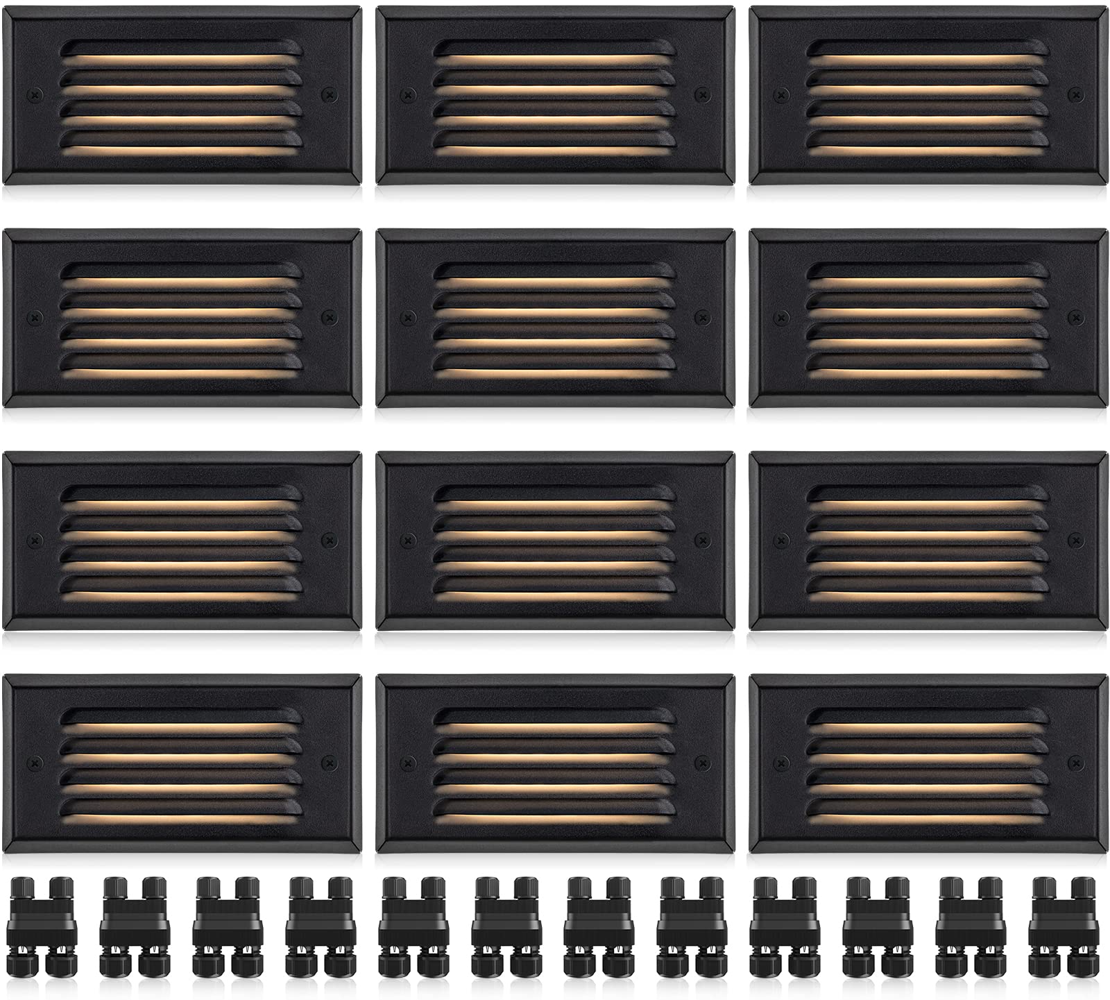 SUNVIE LED Low Voltage Step Lights Outdoor Step Lights 5W 3000k Low Voltage Deck Lights with Horizontal Louver Faceplate Deck Stair Lights for Steps Stairs Fence Fastlock2 Connectors Included 12 Pack