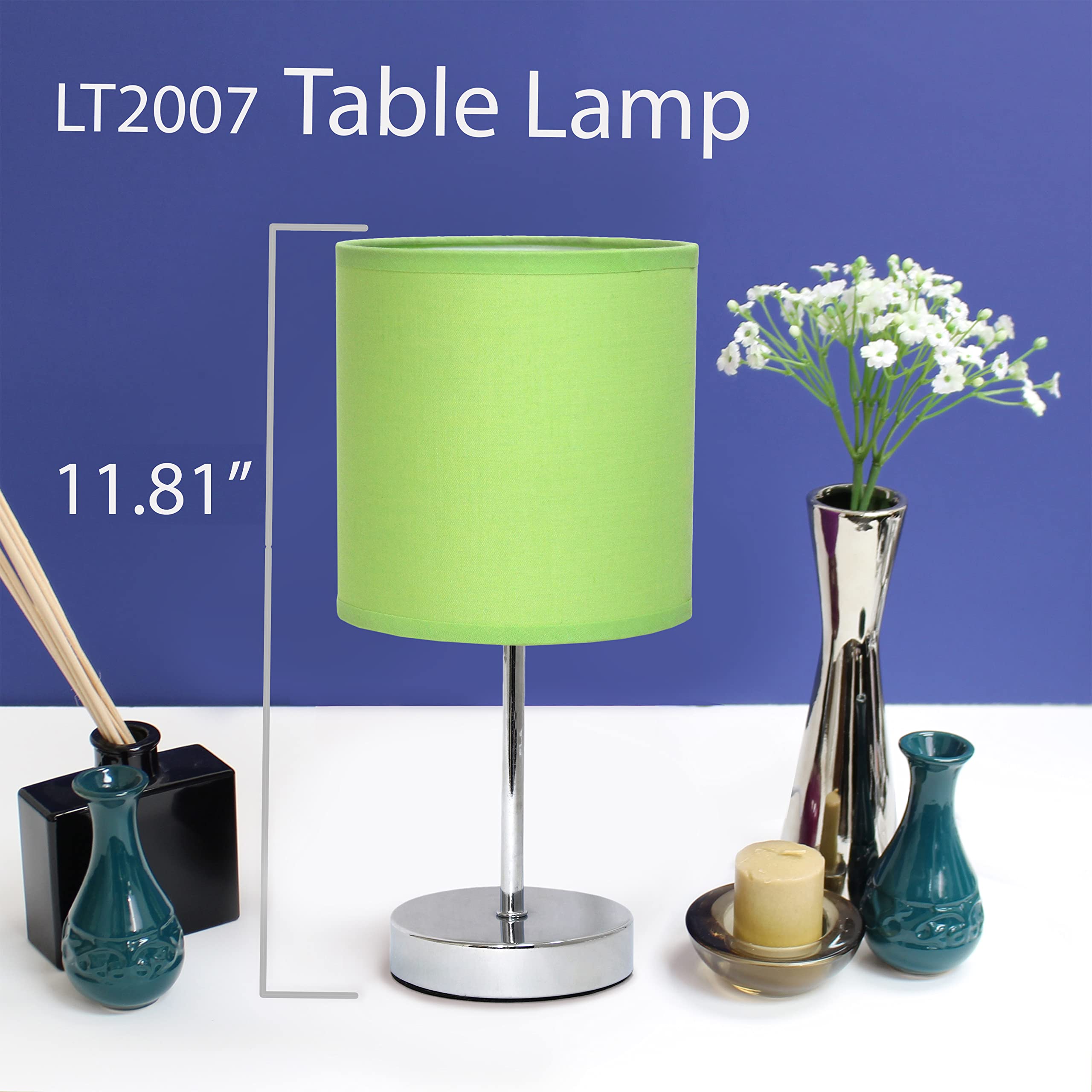 Simple Designs Lt2007-Grn-2Pk Chrome Mini Basic Table Lamp With Fabric Shade 2 Pack Set, Green