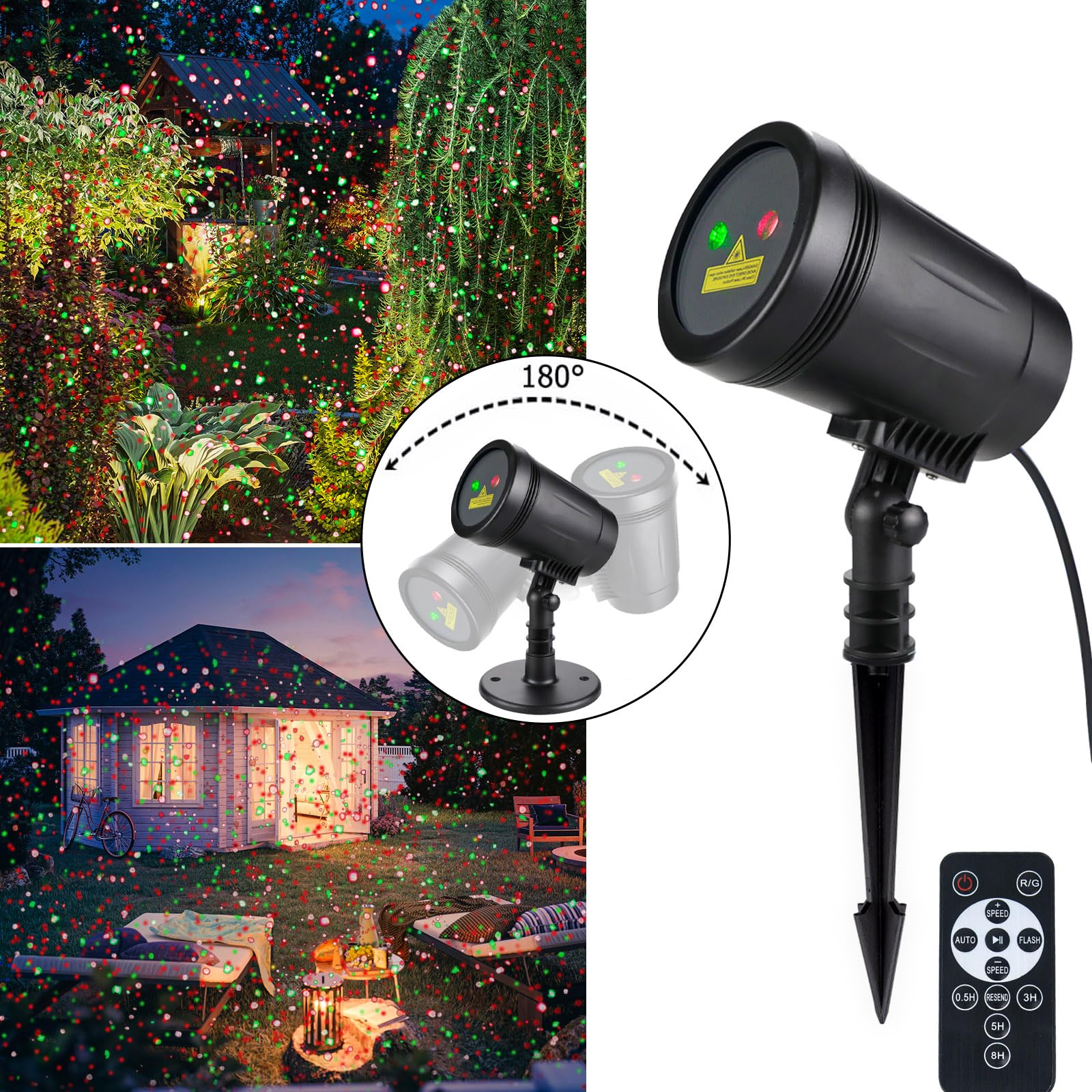 Christmas Projector Lights Outdoor, Outdoor Garden Laser Lights Spotlight Red And Green Star Show With Rf Wireless Remote Christ