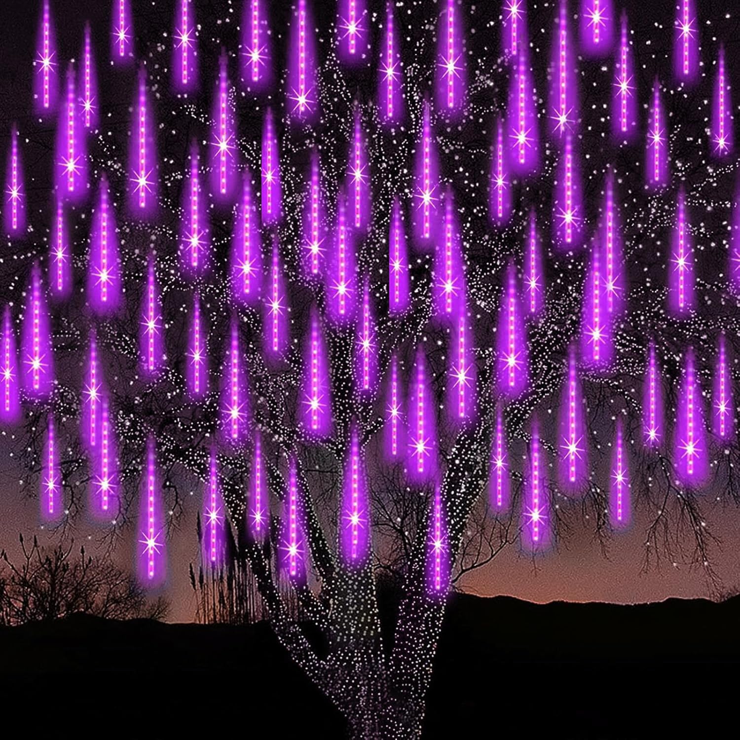 EAGWELL Christmas Rain Lights LED Meteor Shower Lights 12 Inch 10 Tubes Shine Purple for Wedding Party Garden Decoration