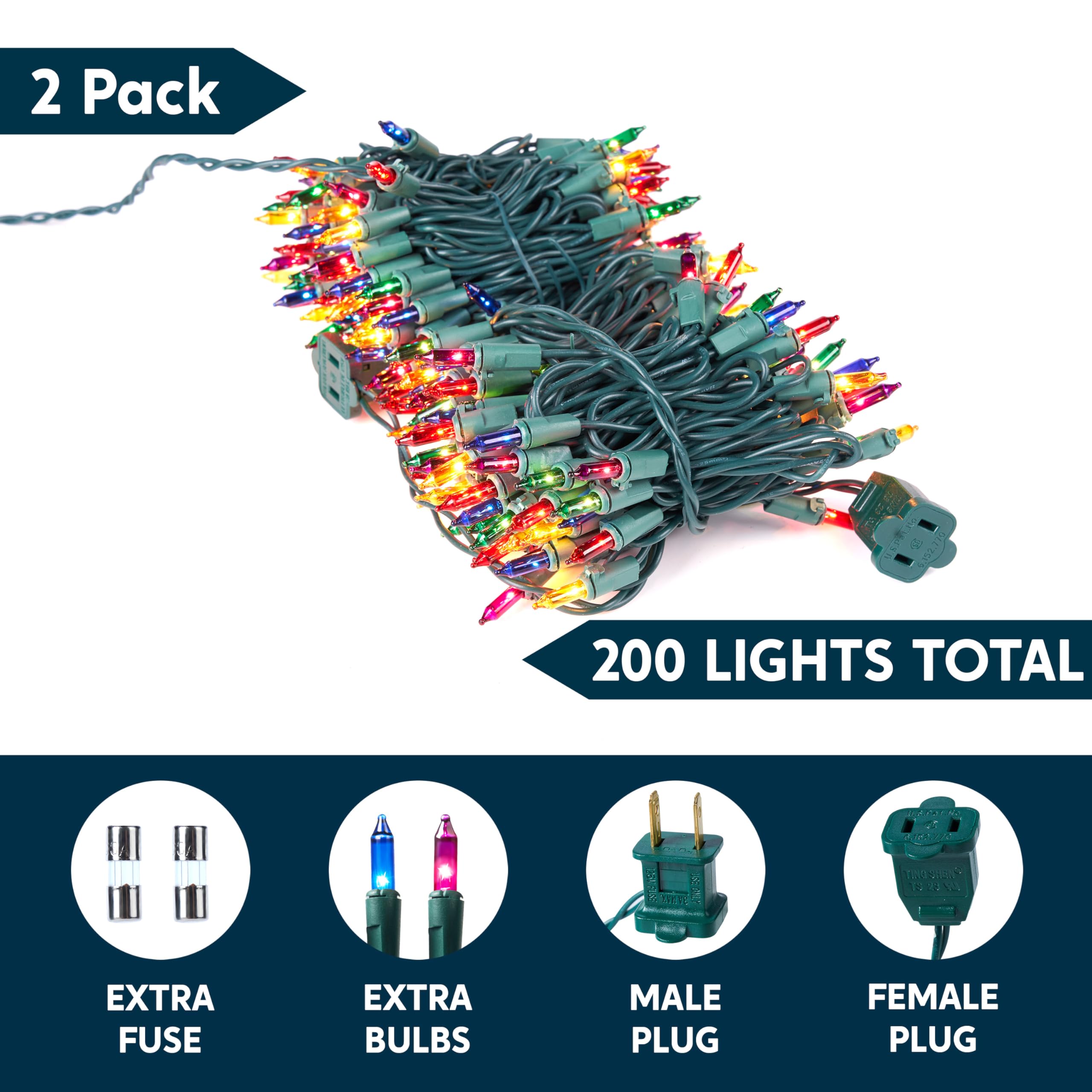 Joiedomi Christmas Lights Outdoor,42.6Ft Multicolor Christmas Tree Lights Outside,200(2X100) String Lights,Green Wire Xmas Lights For Decorations Indoor Holiday Theme Party Yard House