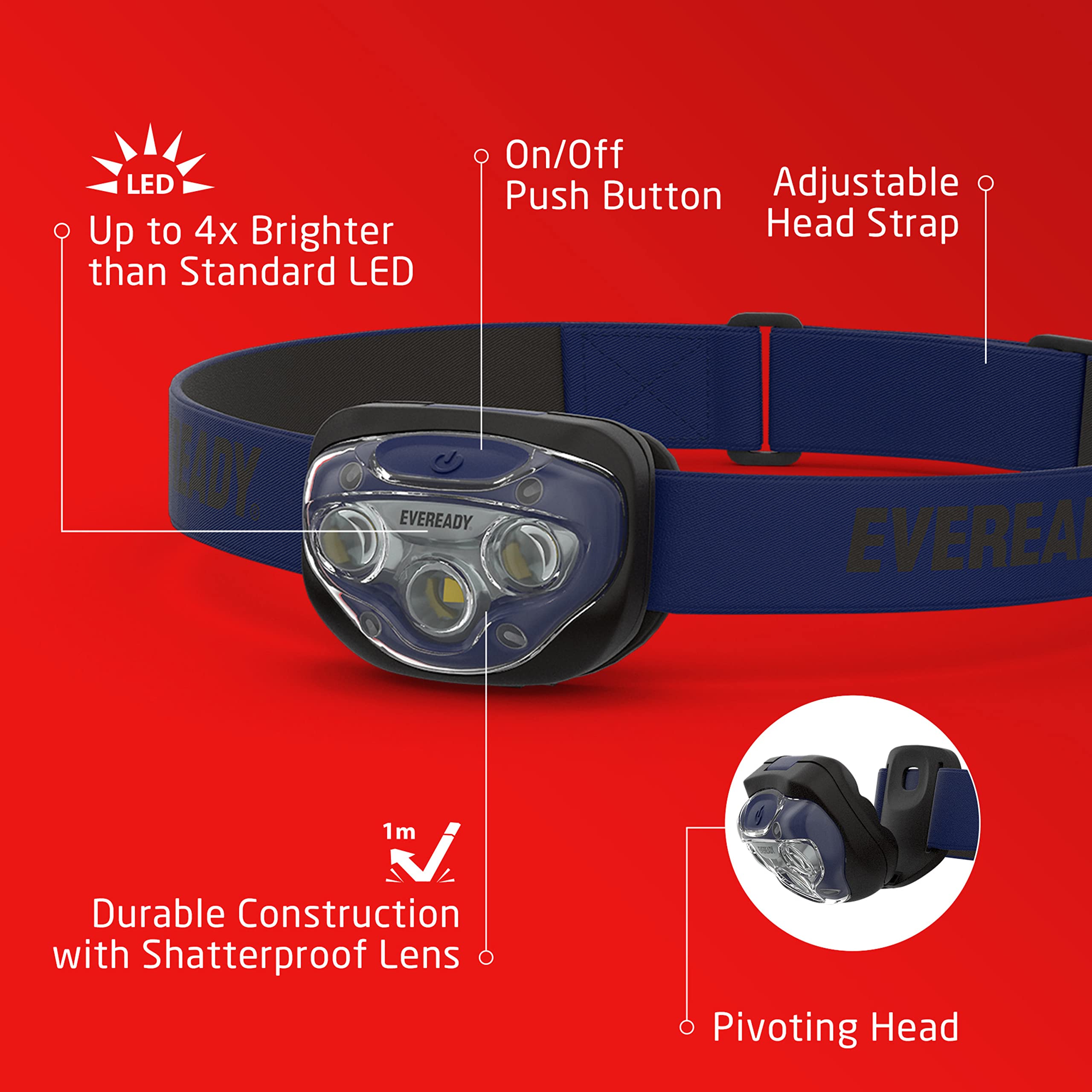 Eveready Pro200 Led Headlamps 5-Pack, Ipx4 Water Resistant, Bright Lights For Camping & Hiking