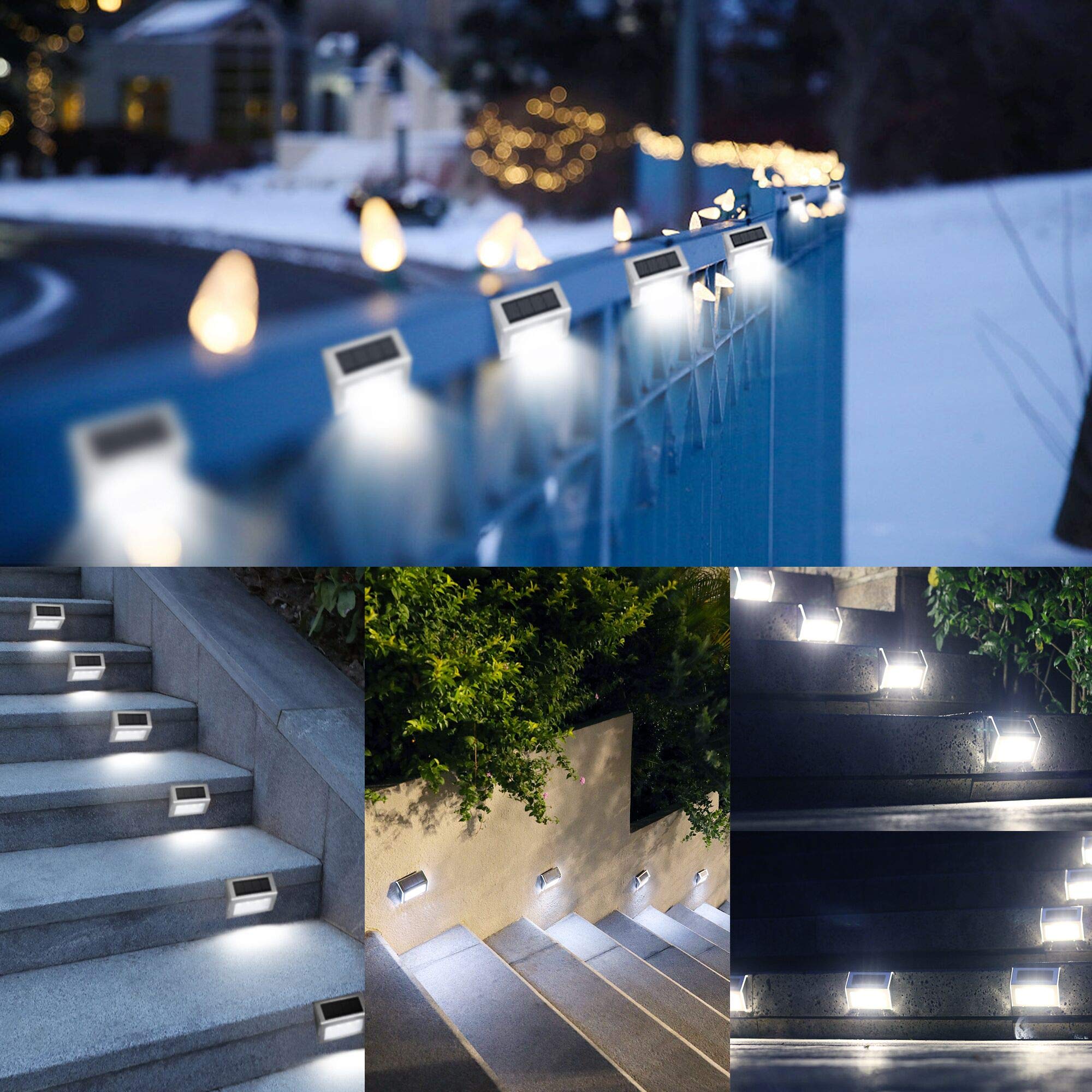 EASTERNSTAR Solar Deck Lights 12-Pack, 4 LEDs, Stainless Steel, Solar Powered, Waterproof IP44, Ideal Outdoor Lights for Step St