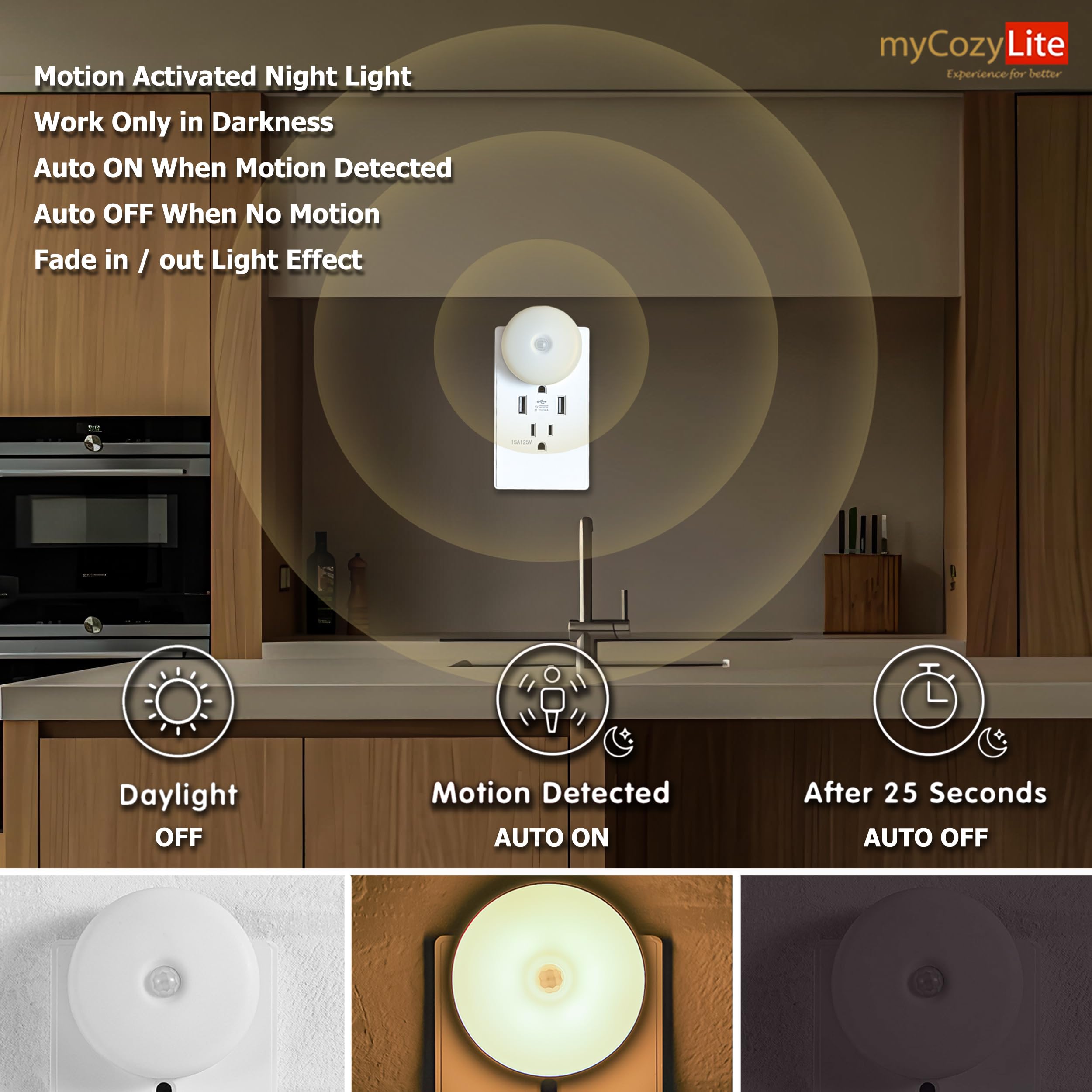 Night Lights Plug Into Wall, 2 Pack, Motion Sensor Night Light, Automatic Night Light, Warm Hue, Slim, Motion Activated Light In