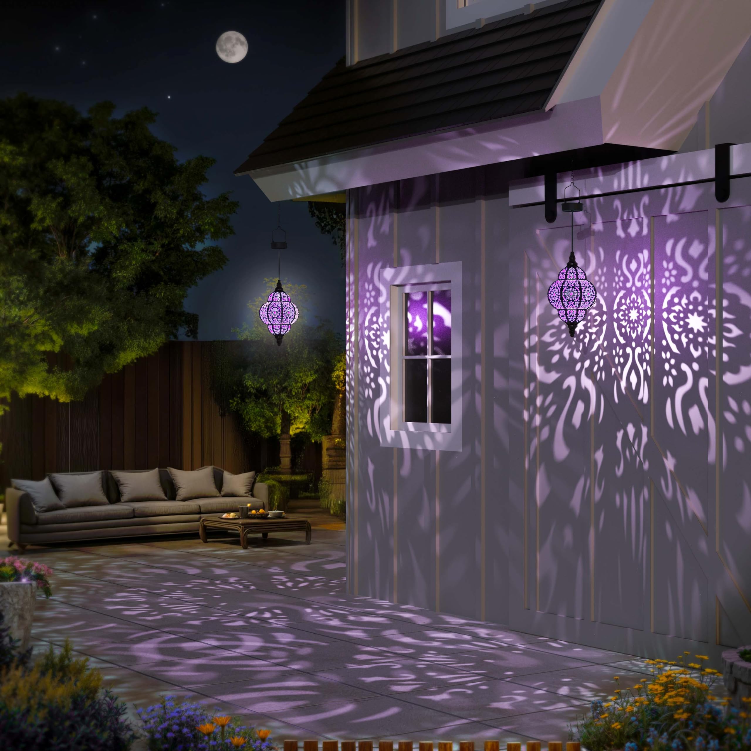 Hapjoy Solar Lantern Outdoor Garden Decor Waterproof Purple Moroccan Light, Model ZB-520