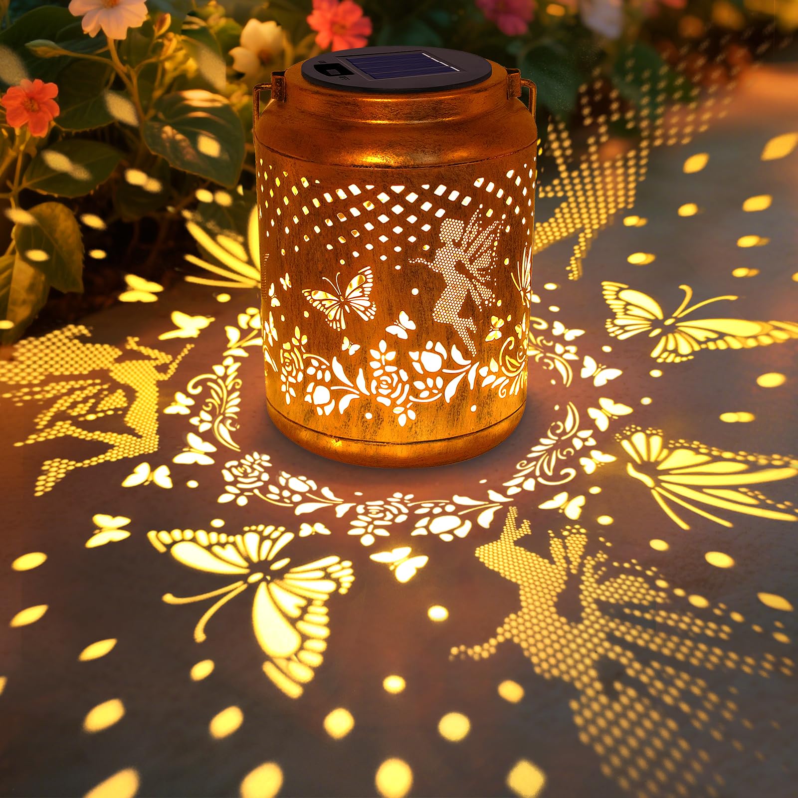 Solar Lanterns Outdoor Hanging Lantern Lights  Fairy Butterfly Metal Decor Lantern Waterproof Solar Lights Led Decorative Outside For Garden Yard Patio  Birthday Gifts For Mom Grandma Women Christmas