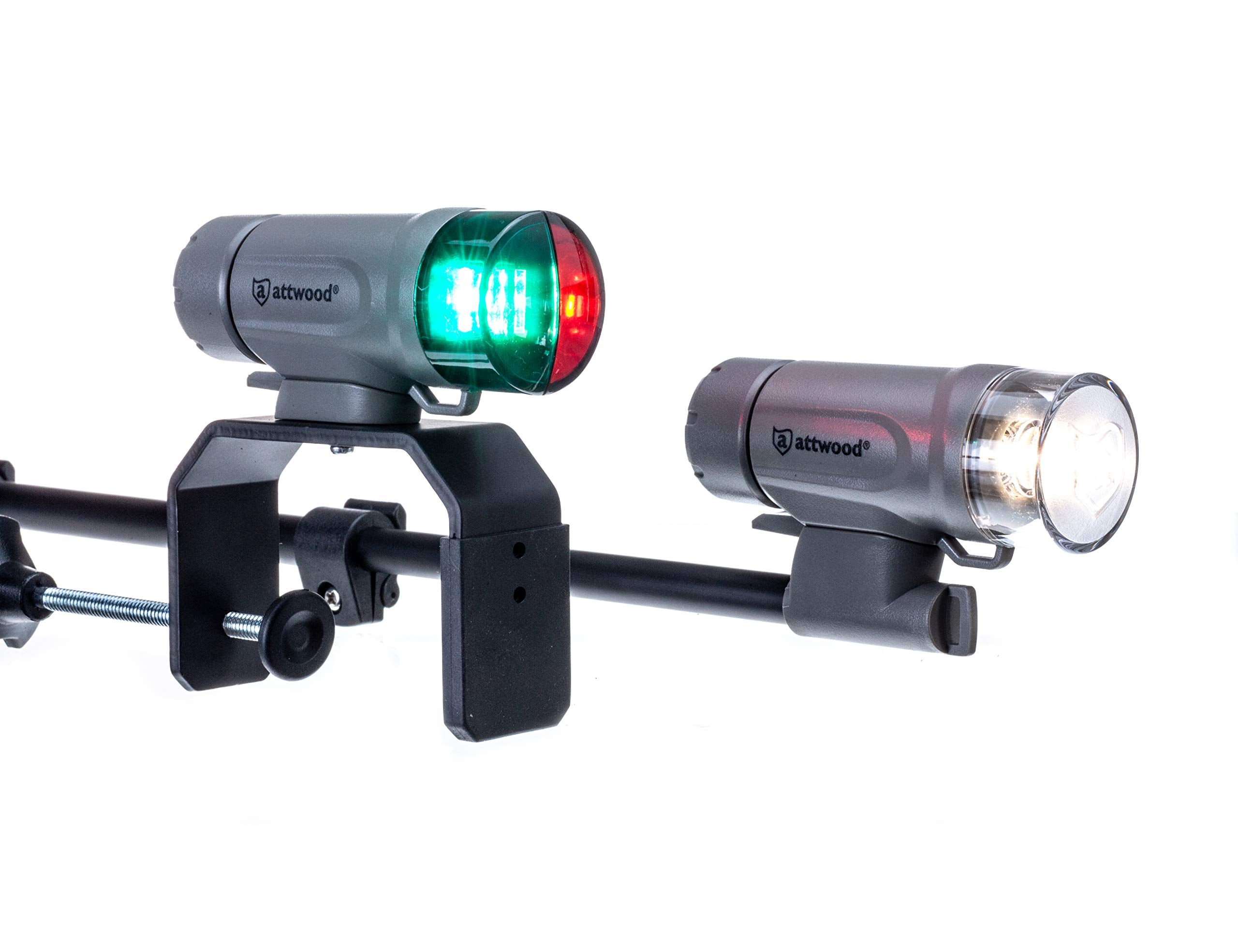 Attwood 14194-7 Portable Navigation Light Kit, Led Bow Light, Led Stern Light, C-Clamp Mount, Marine Gray