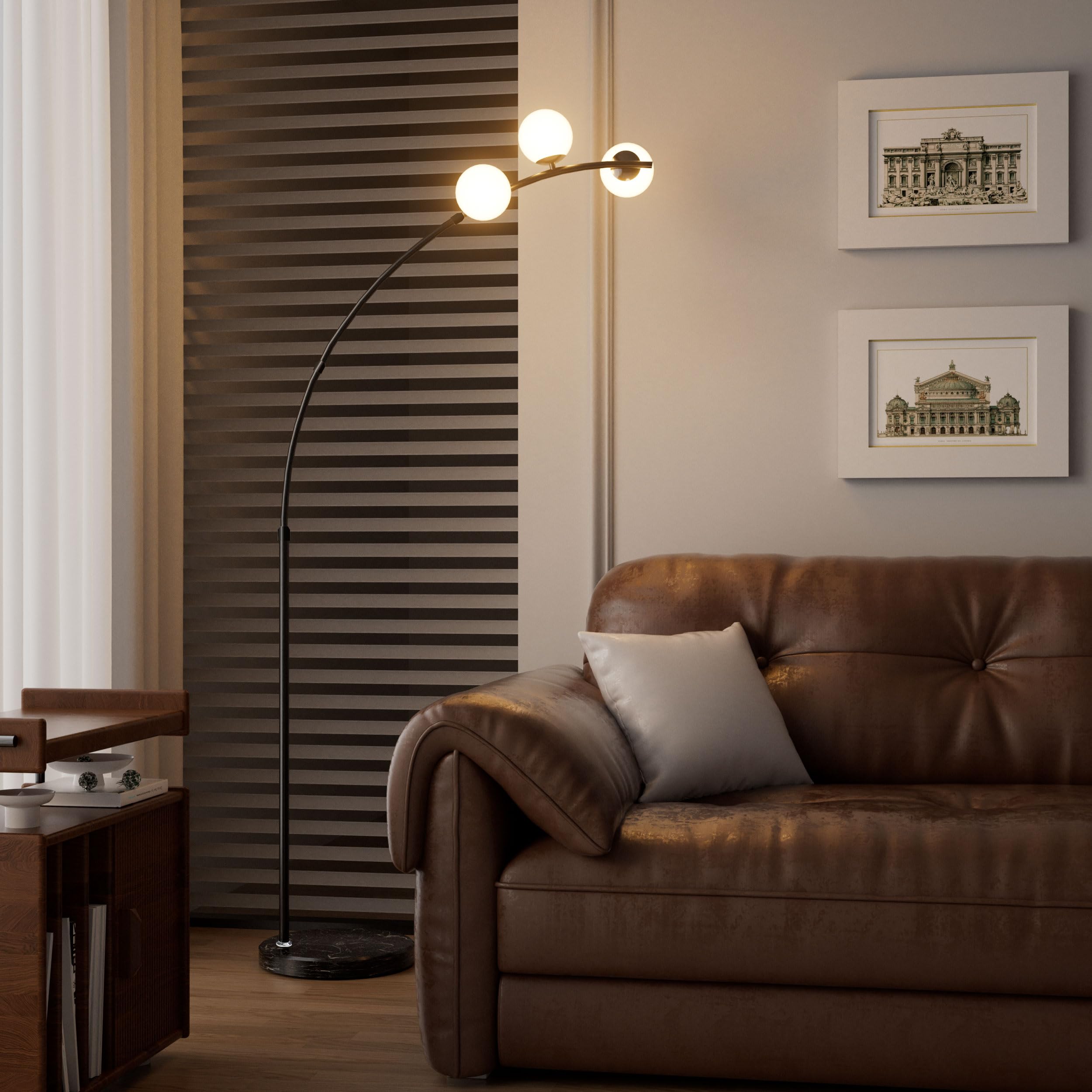 Lightdot 3 Globe Arc Floor Lamp - Contemporary Black Metal Design, LED Bulbs Included, Model LFLL-81, Ideal for Living Room & Home Office