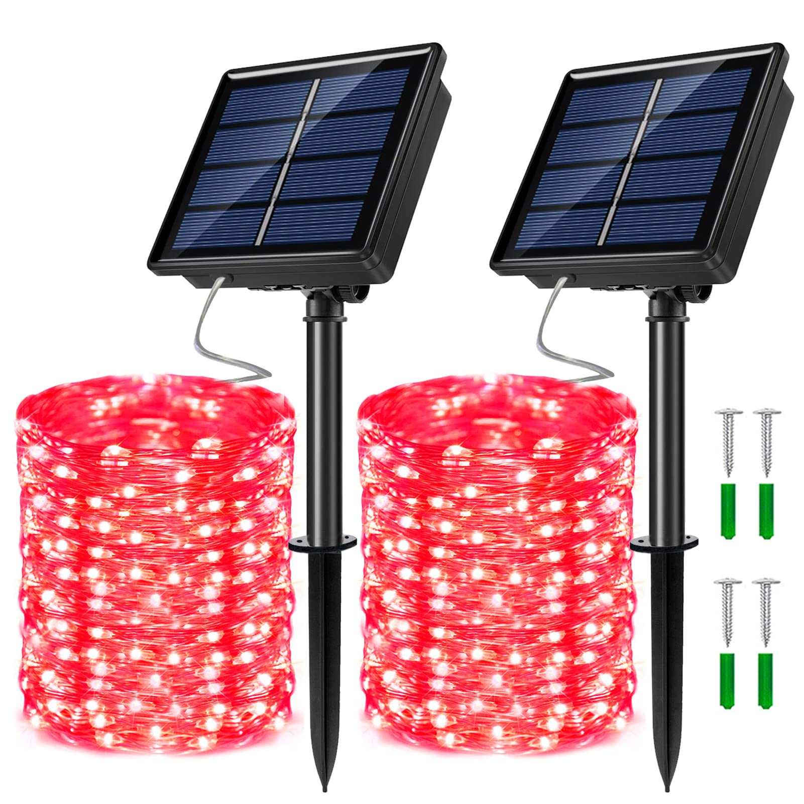 JosMega Solar Powered Fairy String Lights, Waterproof, 8 Modes, 33ft-100LED, Red
