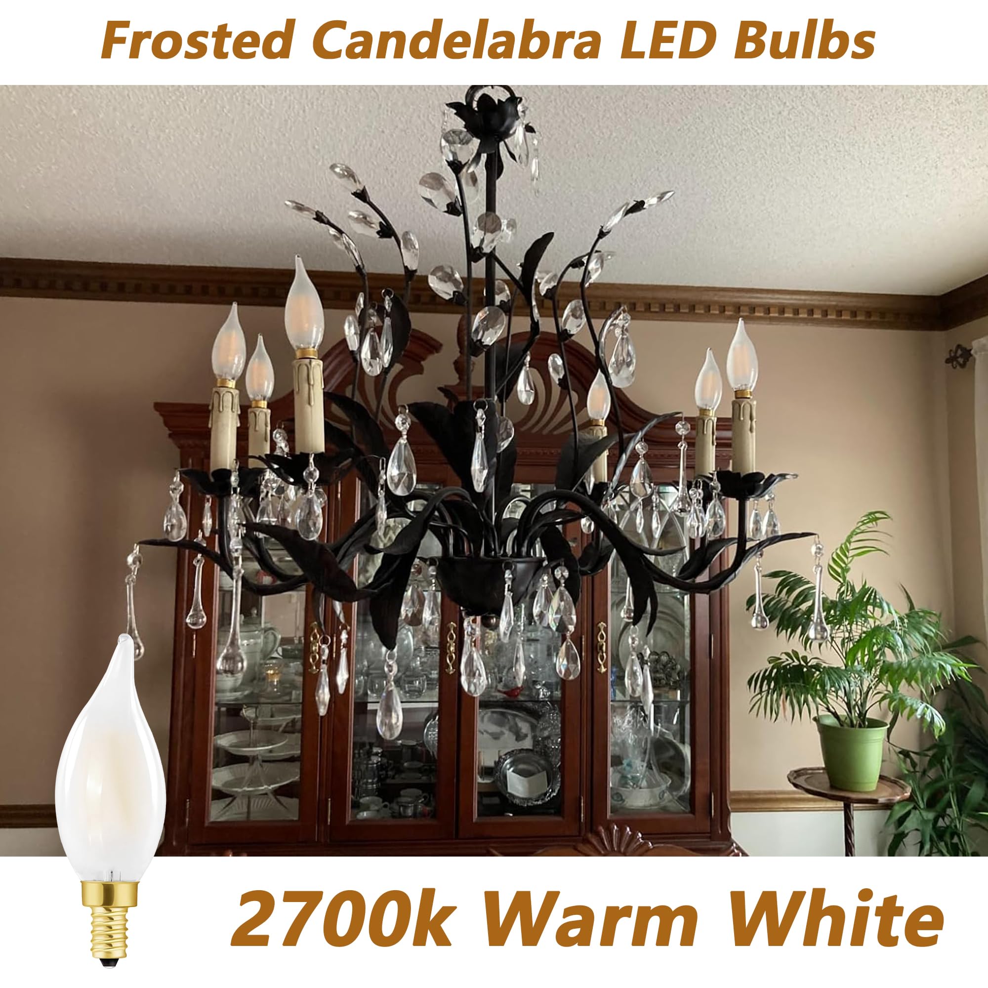 HOMOSUM E12 Candelabra LED Bulbs, 6W (60W Equivalent), Dimmable, Frosted, Warm White 2700K, Glass, 6 Pack