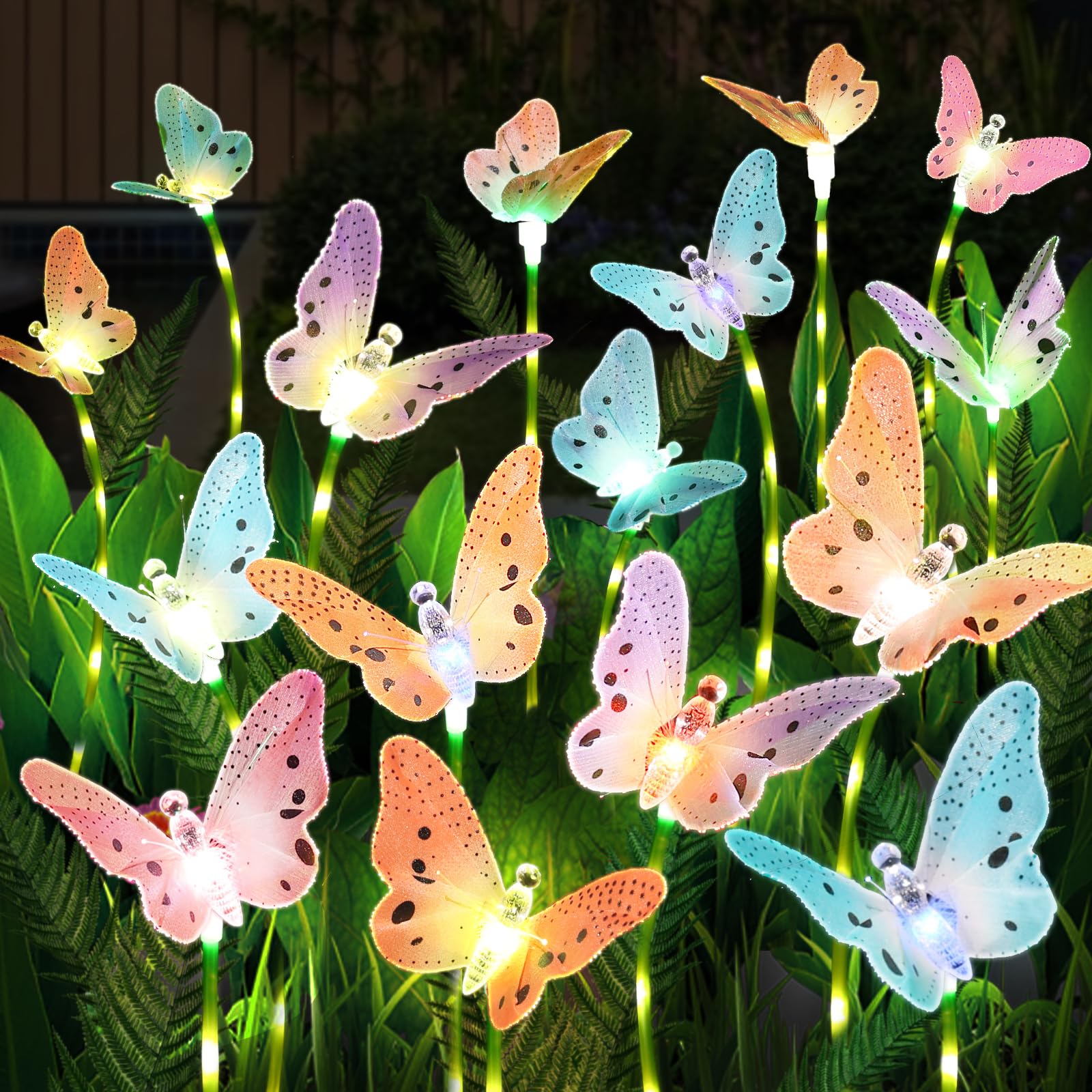 Weepong Solar Garden Lights 4 Pack Waterproof Decorative Solar Lights Outdoor With Glowing Stems 7-Color Changing Fiber Optic Butterfly Light For Outside Yard Lawn Garden Decor  Gifts For Women
