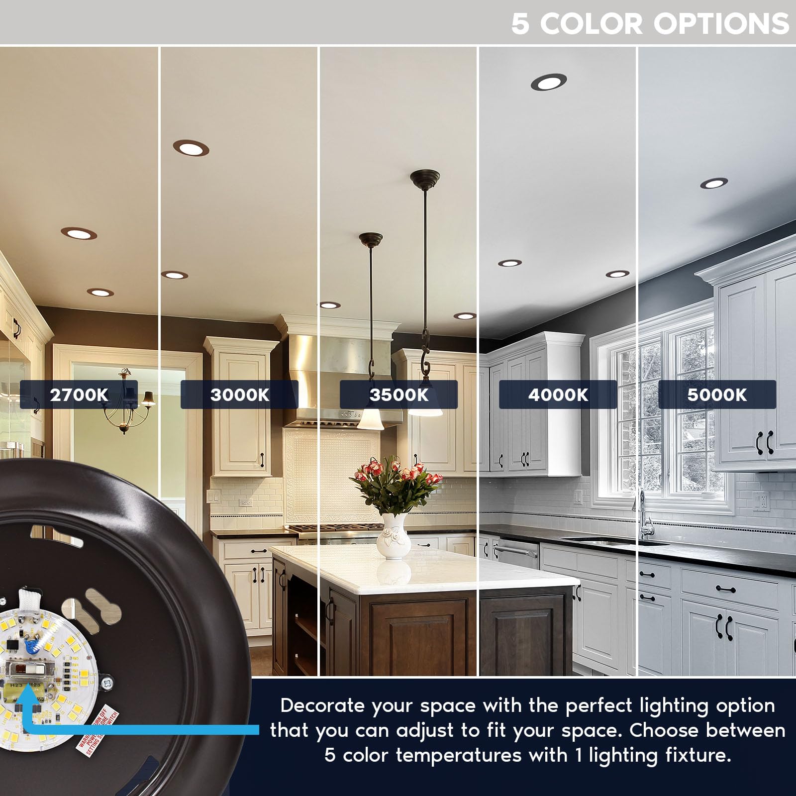 Luxrite 6 Inch Led Disk Lights, Dimmable Flush Mount Ceiling Light, 5Cct Selectable 2700K 3000K 3500K 4000K 5000K, 12.5W, 1000Lm