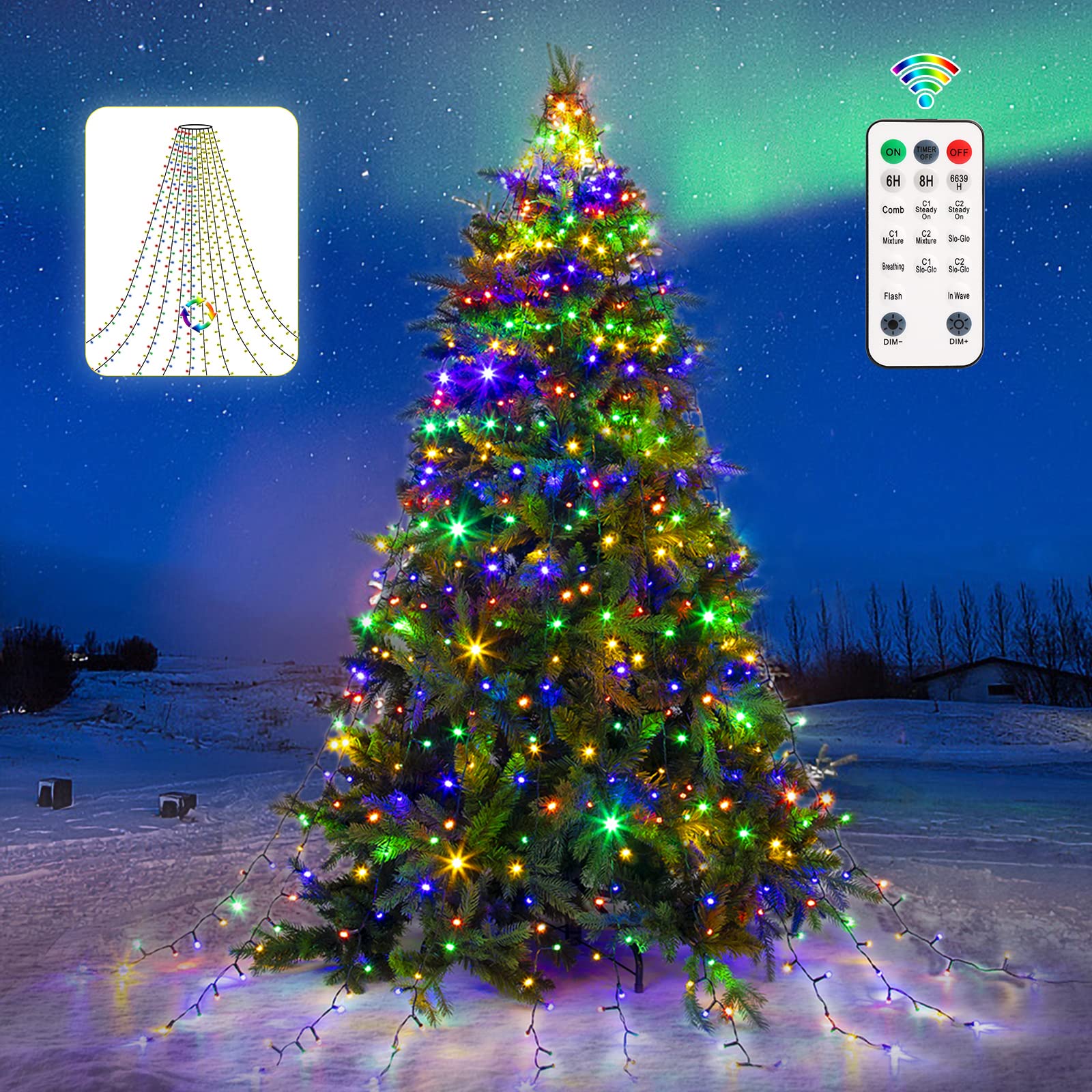 Marchpower Christmas Tree Lights Color Changing, 11 Modes Christmas Light Outdoor with Remote Control, 400 Diamond LED 6.6FTx10 