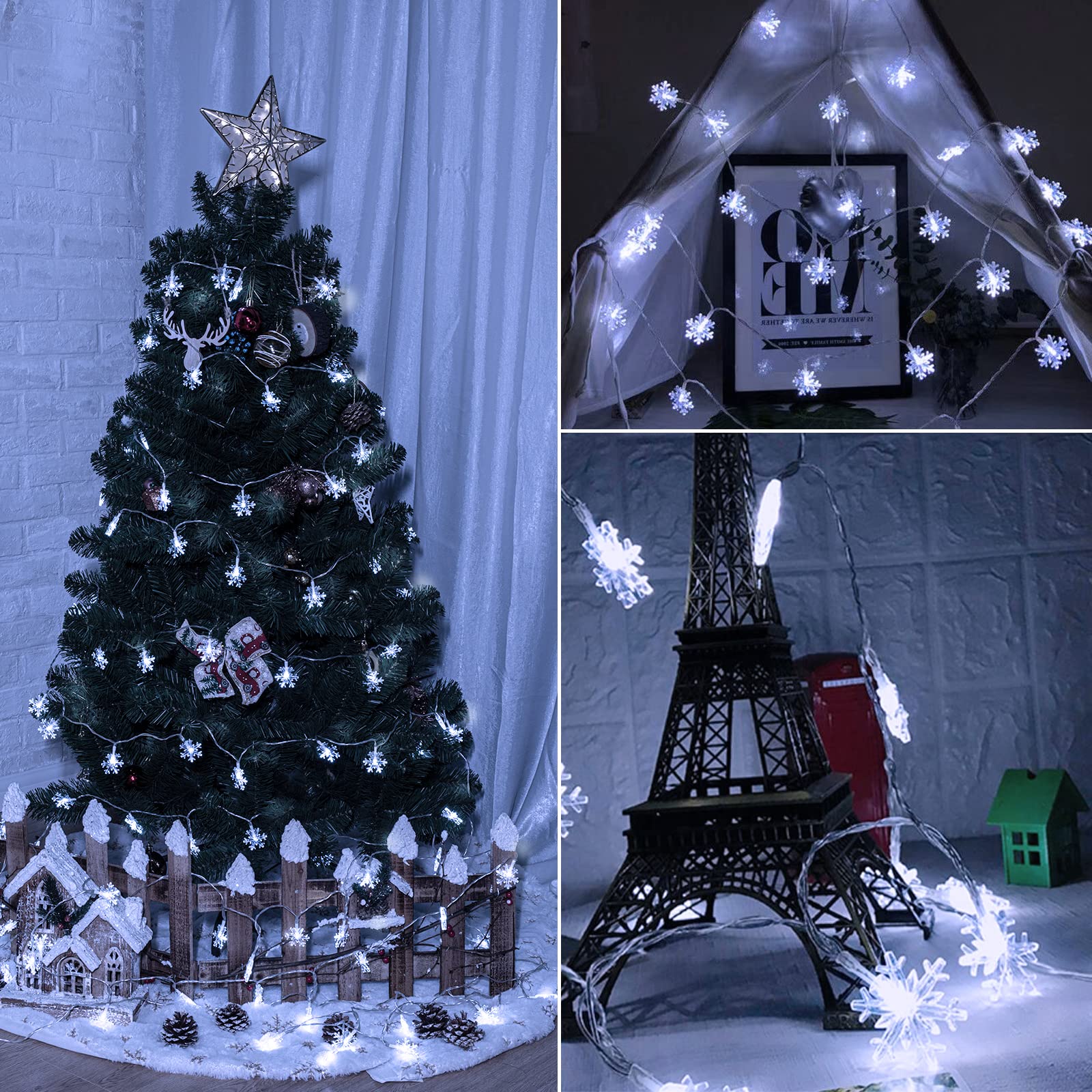 Solar Christmas Snowflake String Lights 100 Led 39 Feet Outdoor Waterproof Fairy Lights With 8 Lighting Modes For Wedding, Party