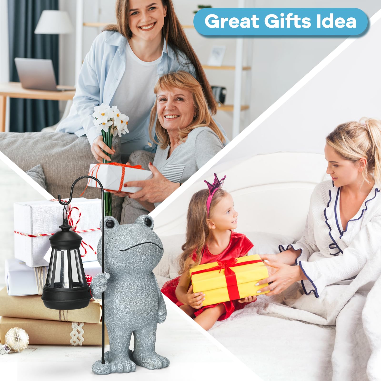 Garden Statue Frog Outdoor Decor, Solar Patio Garden Sculptures & Statues, Resin Garden Decor Gift For Women, Mom, Grandma