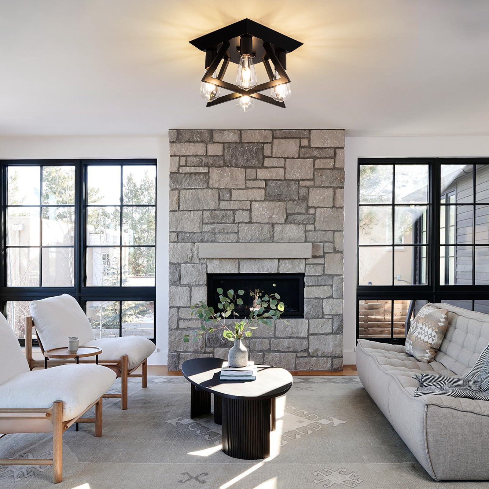 Fengkedu 4 Light Farmhouse Ceiling Light Fixture Black Industrial Flush Mount Ceiling Lamp Hallway Light Fixture Close To Ceilin