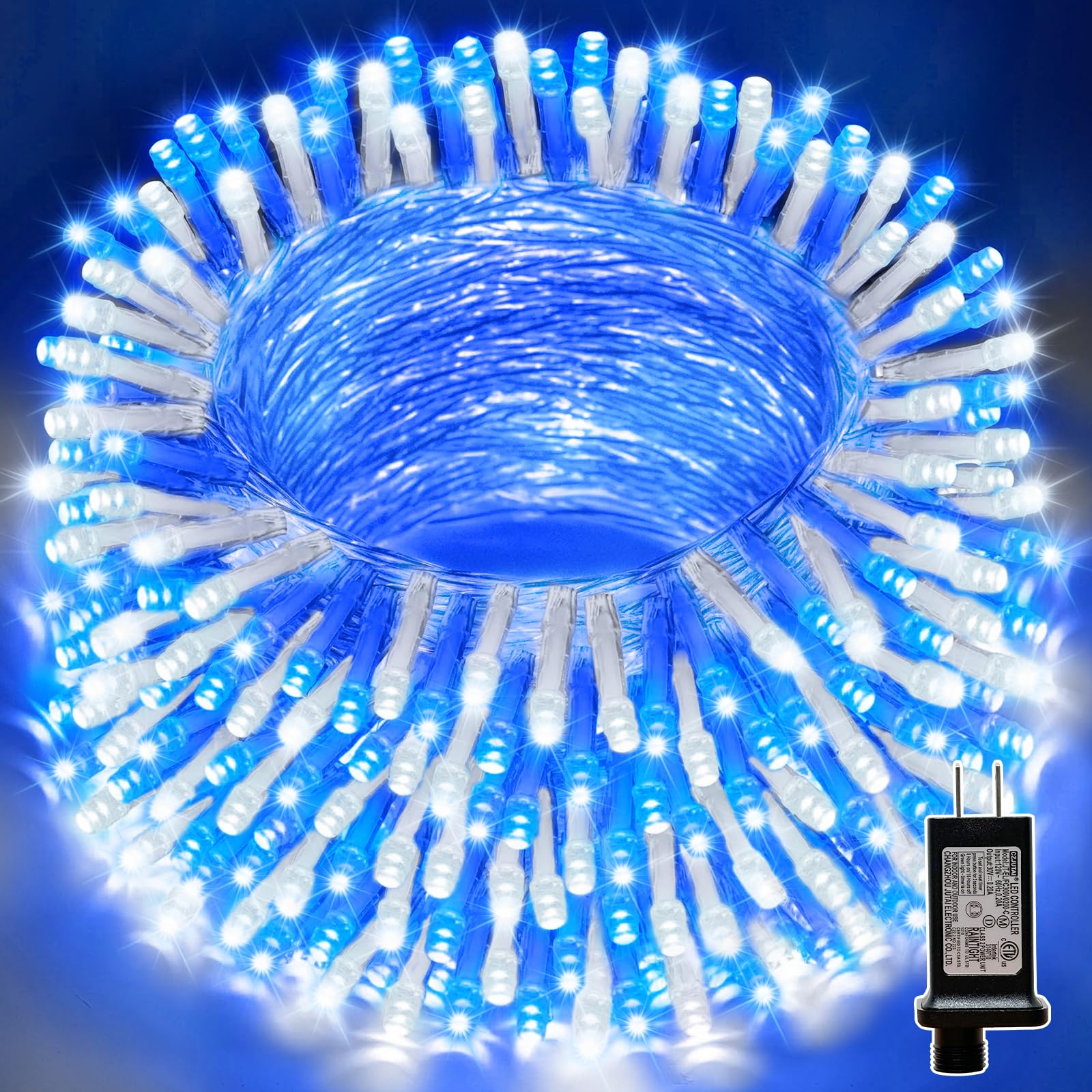 Lamphome 33Ft Christmas Decorative Mini Lights  100 Led Transparent Wire Fairy Starry String Lights Plug In  16 Lighting Modes For Outdoor Xmas Tree Wedding Party Decoration (White+Blue)