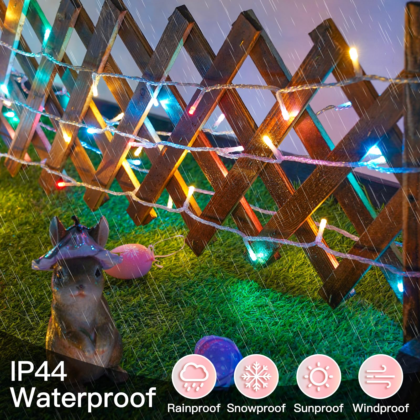 Suddus Easter String Lights Indoor Bedroom Connectable, 33Ft 100 Led Multicolor Christmas Light Outdoor Clear Wire, Plug In Fair