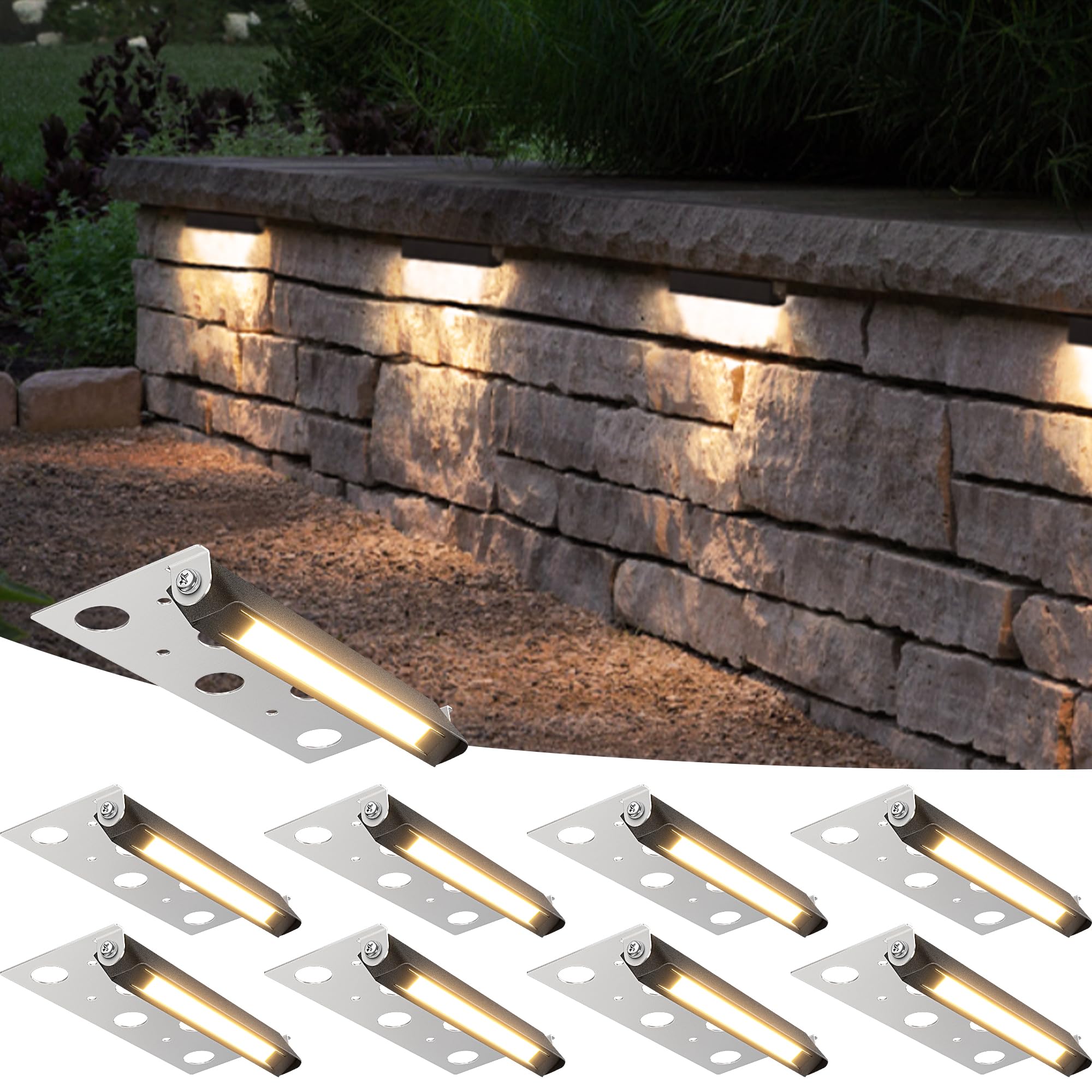 SUNVIE 8-Pack 7 Inch LED Retaining Wall Lights 5W Waterproof 3000K Warm White Model CLWF0508C