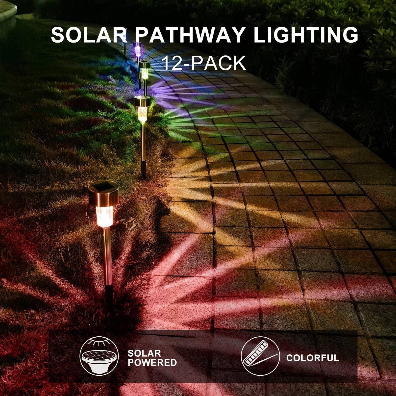 Dream Master Solar Lights Outdoor Waterproof Stainless Steel LED 12 Pack Multicolor Landscape Lighting for Pathway and Patio