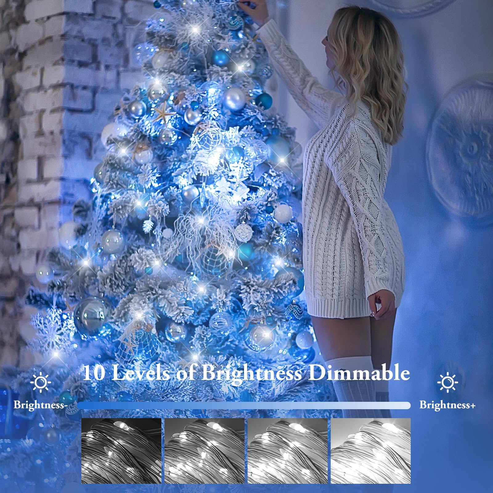 Lakumu 4-Pack 33Ft 100 Led Fairy Lights Battery Operated, Remote Control String Lights With Timer, 8 Modes Waterproof Outdoor Twinkle Lights For Bedroom Classroom Dorm Diy Christmas Party, Cool White