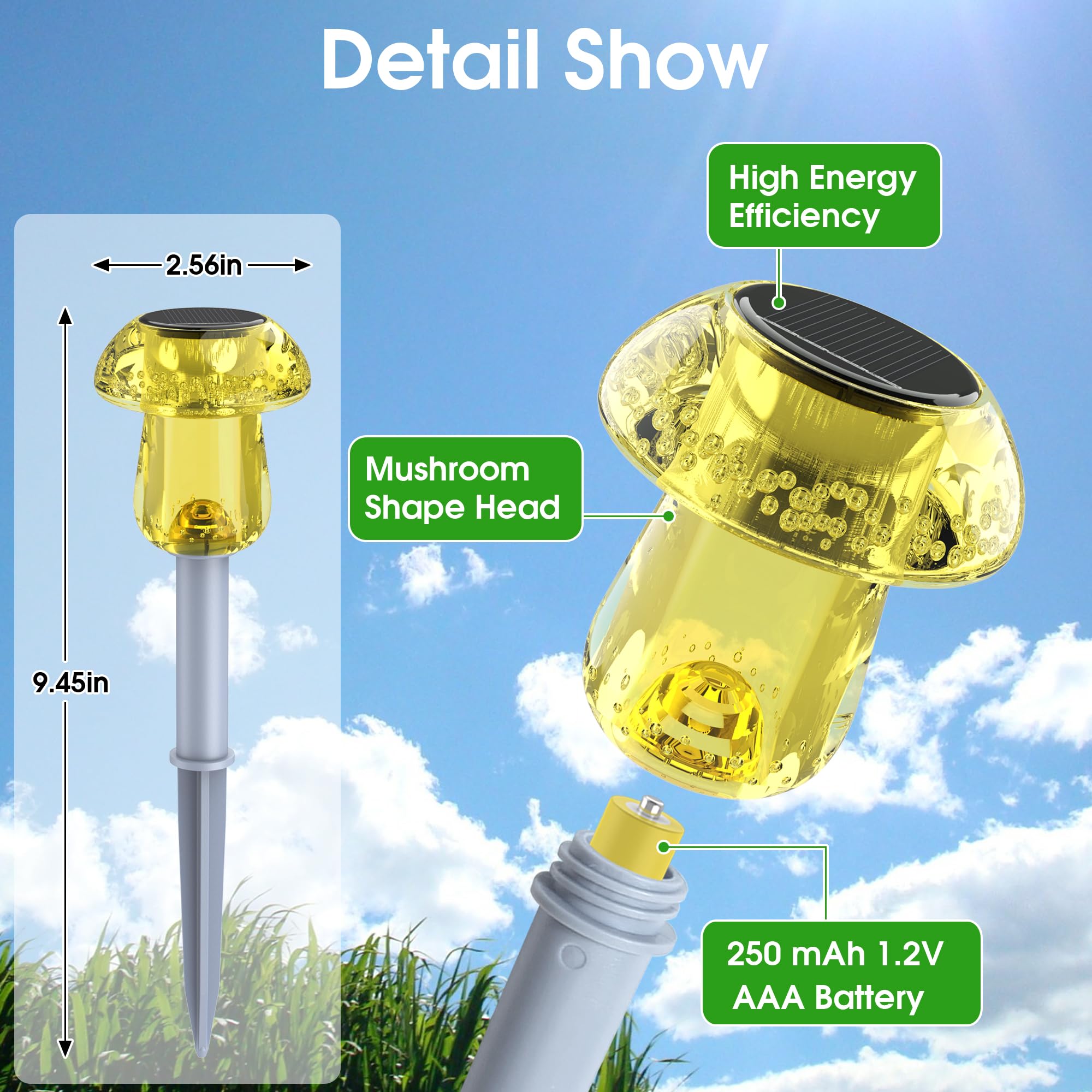 Eyrosa Solar Outdoor Lights, 8 Pack Waterproof Solar Mushroom Lights For Garden Yard Pathway Path Walkway Driveway Lawn Landscape Outside Decor, Yellow Green Purple Red