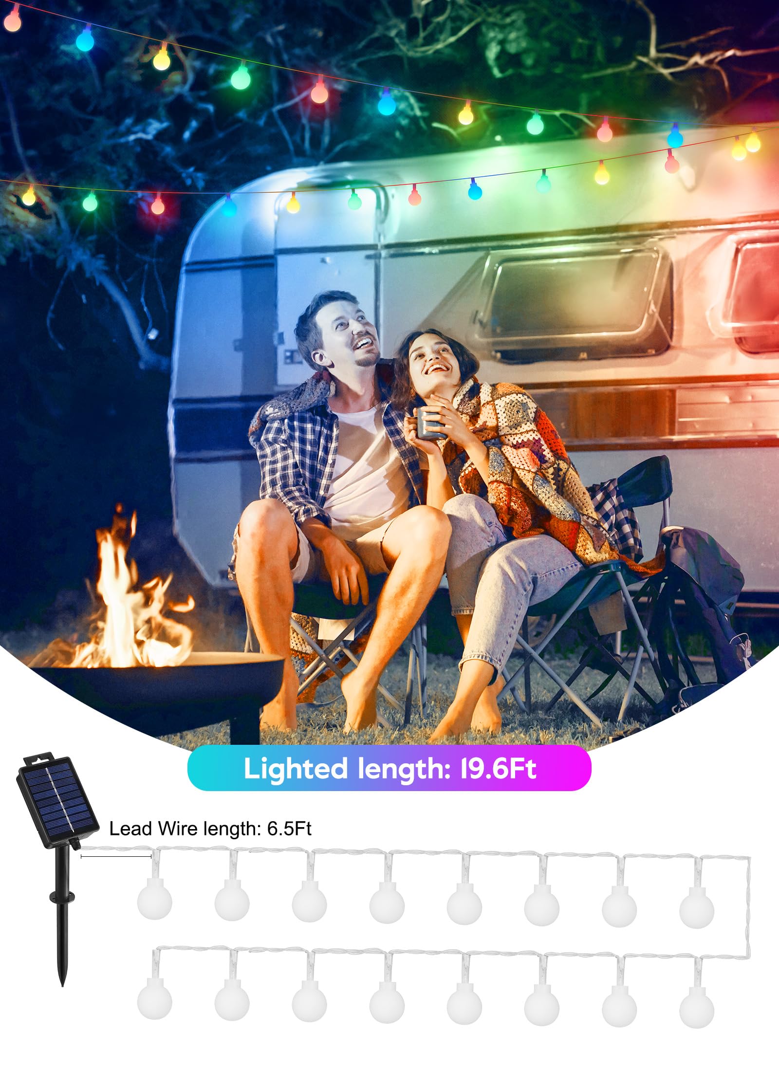 Brightown Solar Lights Outdoor Waterproof, 19.6Ft 60 Led Globe Solar String Lights For Outside, 8 Modes Outdoor Solar Lights For Yard Balcony Patio Tree Canopy Party (Multicolor)
