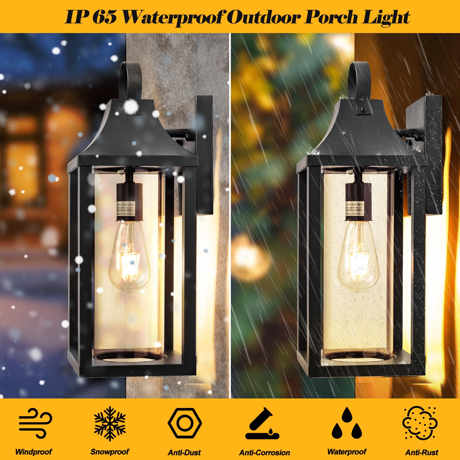 Roravilila 17&quot; Matte Black Porch Light Fixture, Ip65 Waterproof Outdoor Wall Sconce Lantern