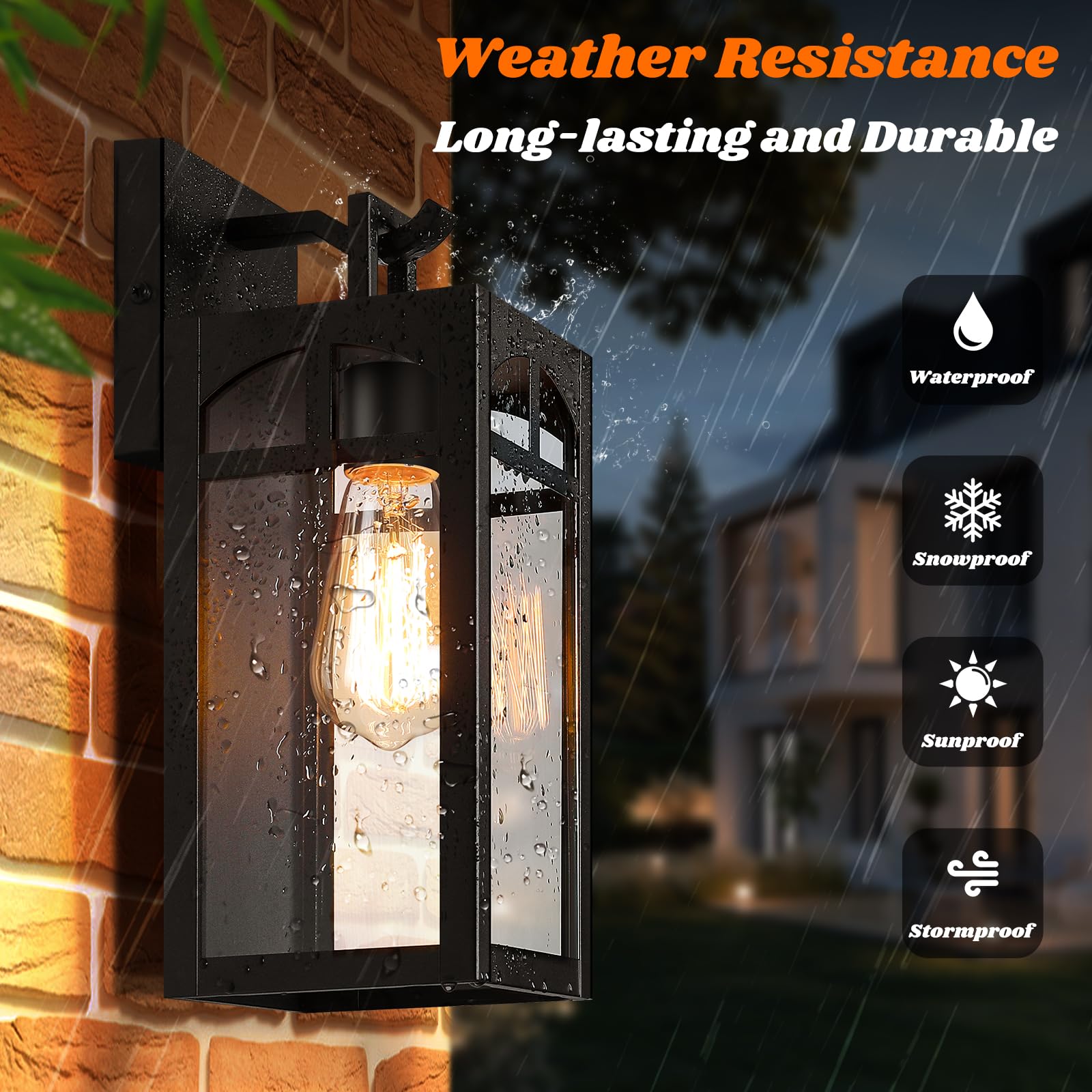 VerRon Outdoor Wall Lanterns, Waterproof Matte Black Light Fixtures, E26 Socket, 2 Pack