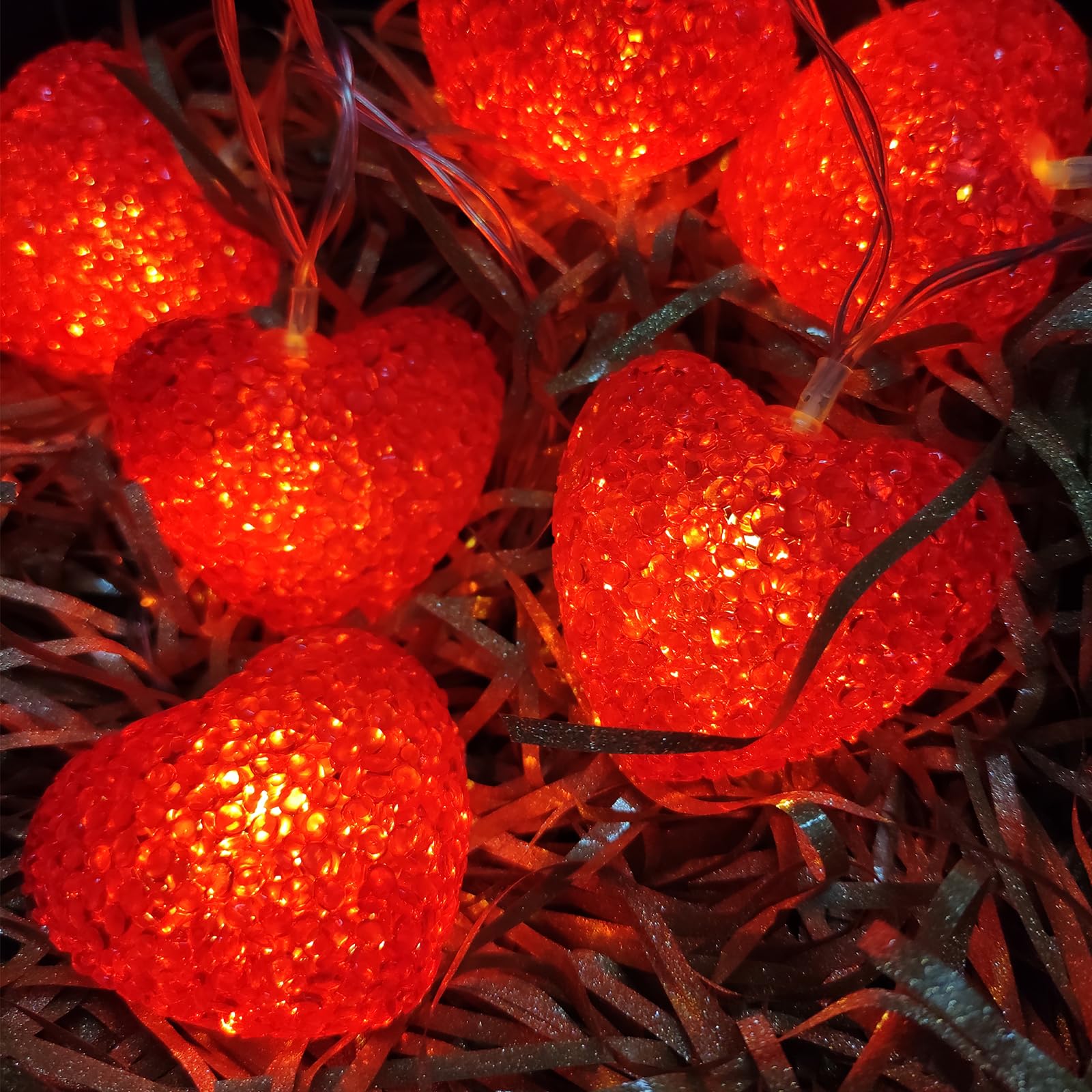 Valentines Heart String Lights Battery Operated, 6.8Ft Valentine Decoration Lights 10 Led Red Heart String Lights With Timer, Romantic Red Light Strings For Party Wedding Christmas Valentine Decor