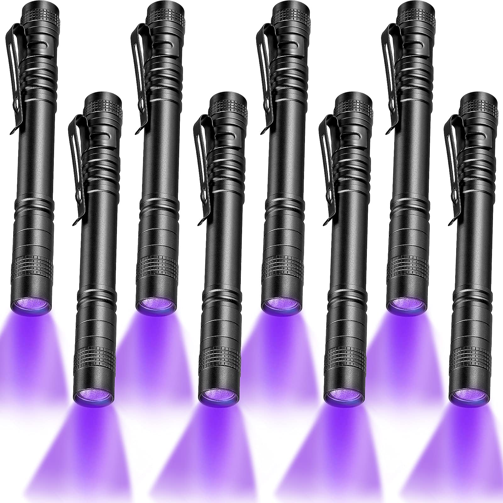 Honoson UV Black Light Flashlight, 8 Pieces, 5.2 Inches Long, Aluminum, Black, Model: Room Inspection-06