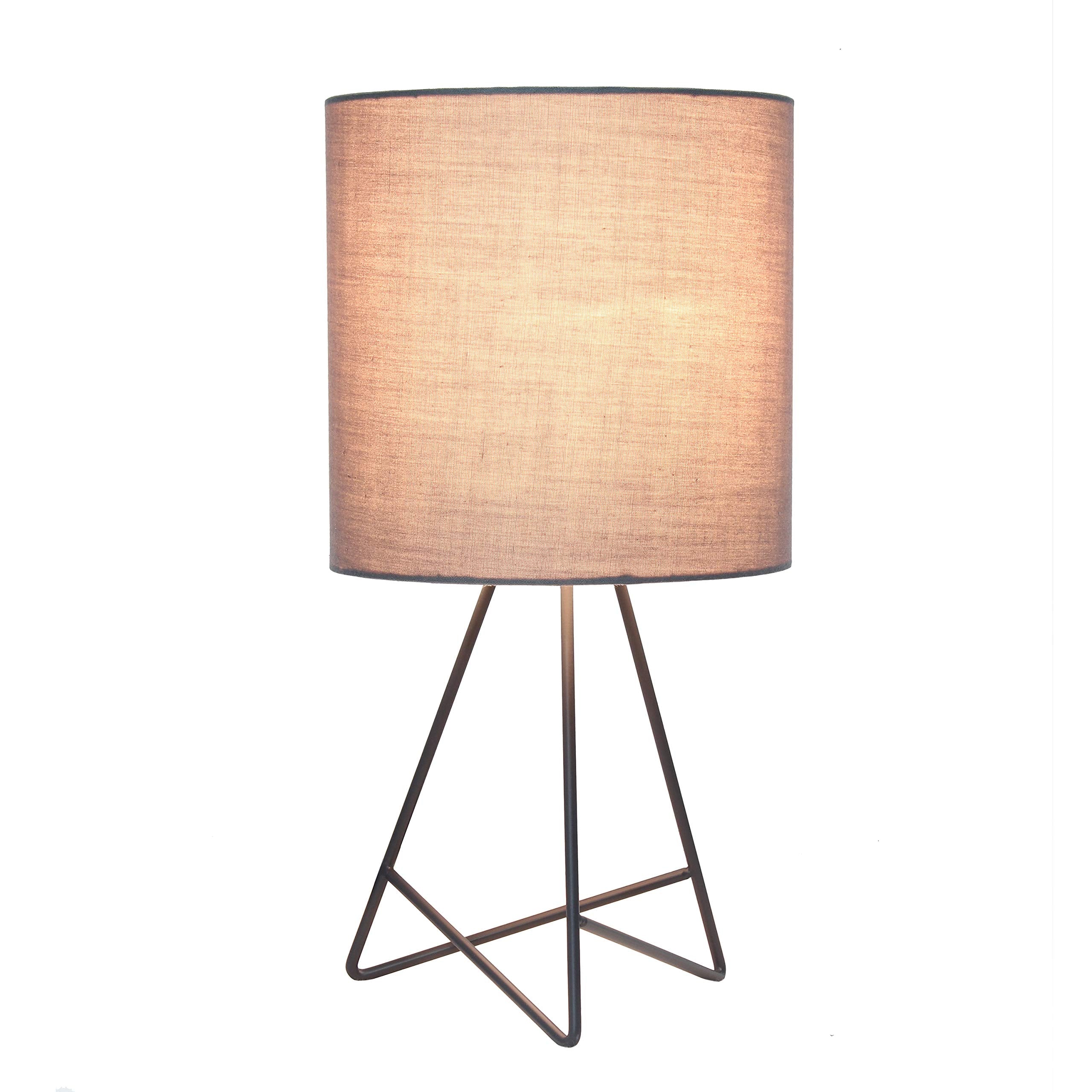 Simple Designs LT2066-GOG 14in Metal Table Lamp, Gray with Gray Fabric Shade, No Bulb Included