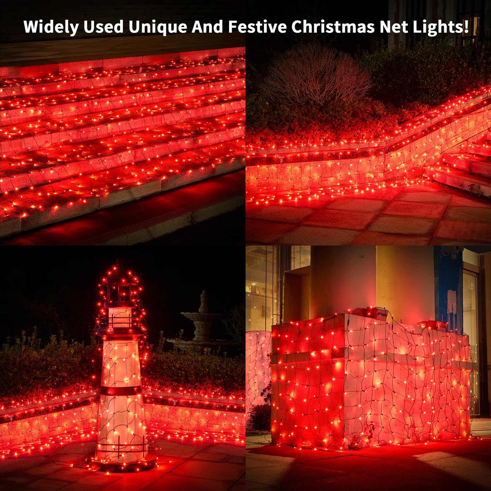 Dirnun Led Christmas Net Lights - Red Outdoor/Indoor Fairy Mesh Net Lights, 160Led, 5Ftx7Ft, Waterproof For Christmas Party, Yar