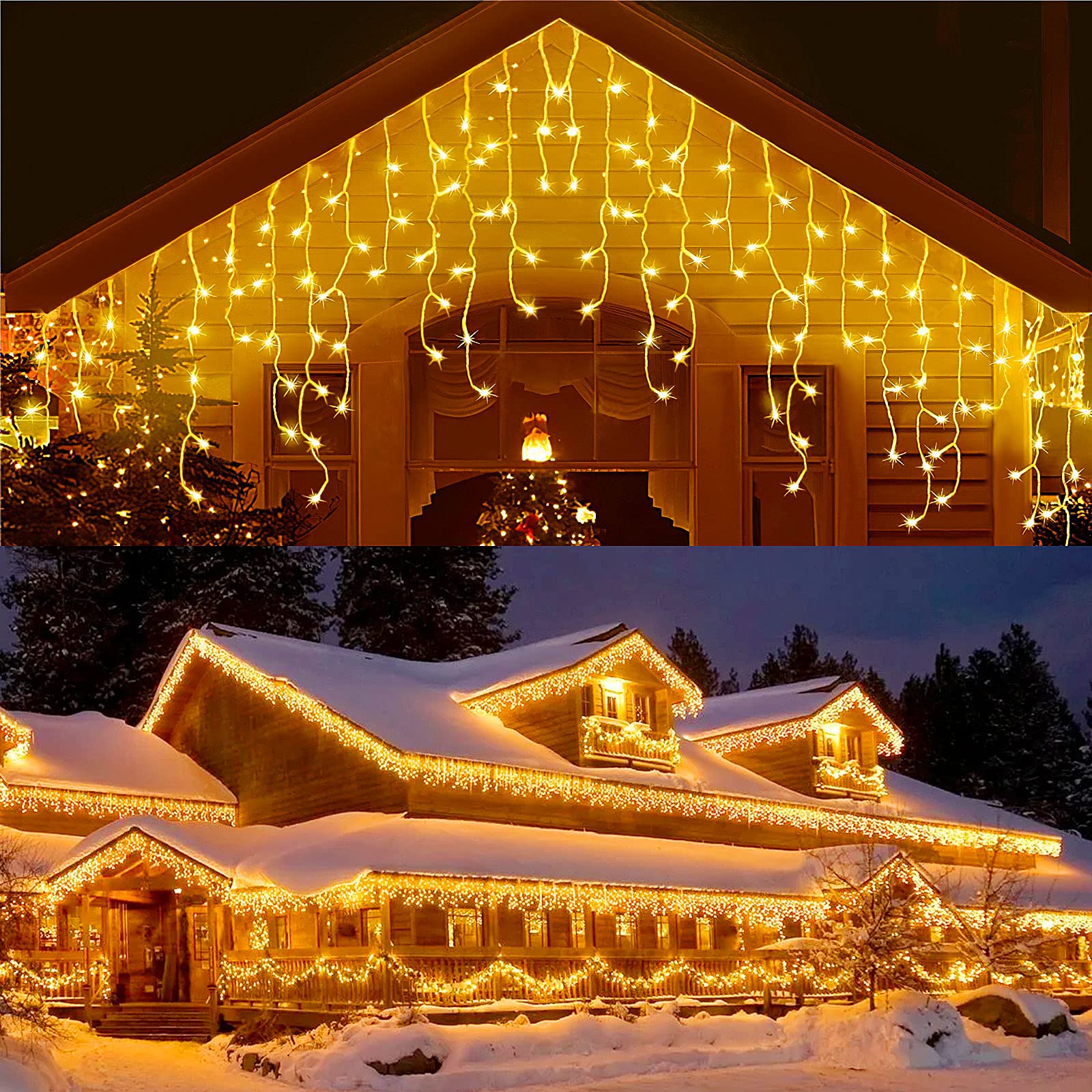 32.8ft 400 LED Icicle String Lights, 8 Modes Waterproof Icicle Christmas Lights Outdoor with Memory Function, Curtain Fairy Ligh