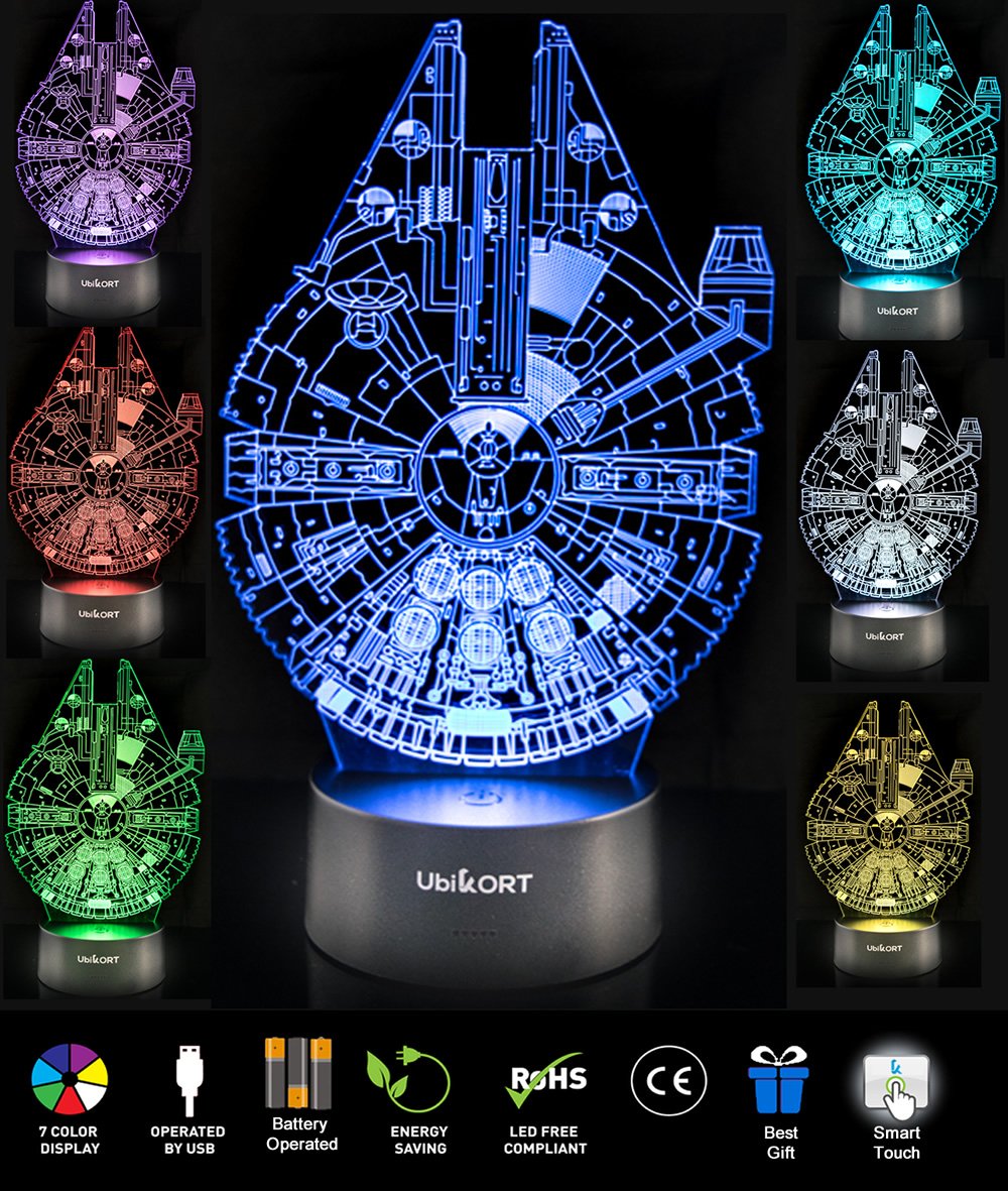 Ubikort Star Wars Millennium Falcon 3D Lamp - Star Wars Gifts For Men Or Kids Birthday Decor Fans [Upgrade Version]