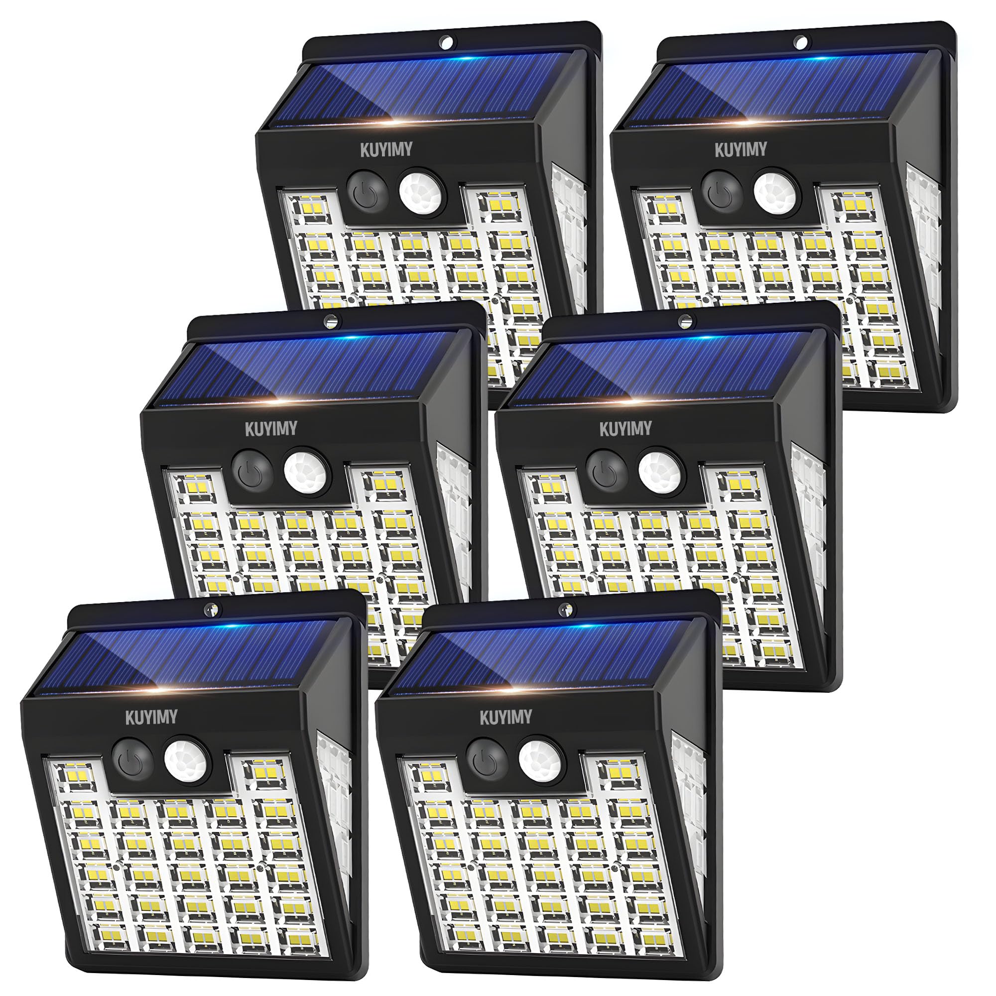 Kuyimy Solar Lights Outdoor  72 Led Motion Sensor Wall Light  Ip65 Waterproof And 3 Lighting Modes  Solar Powered Security Wireless Light Outside For Patio  Garden  Fence  Porch  Front Door(6 Packs)
