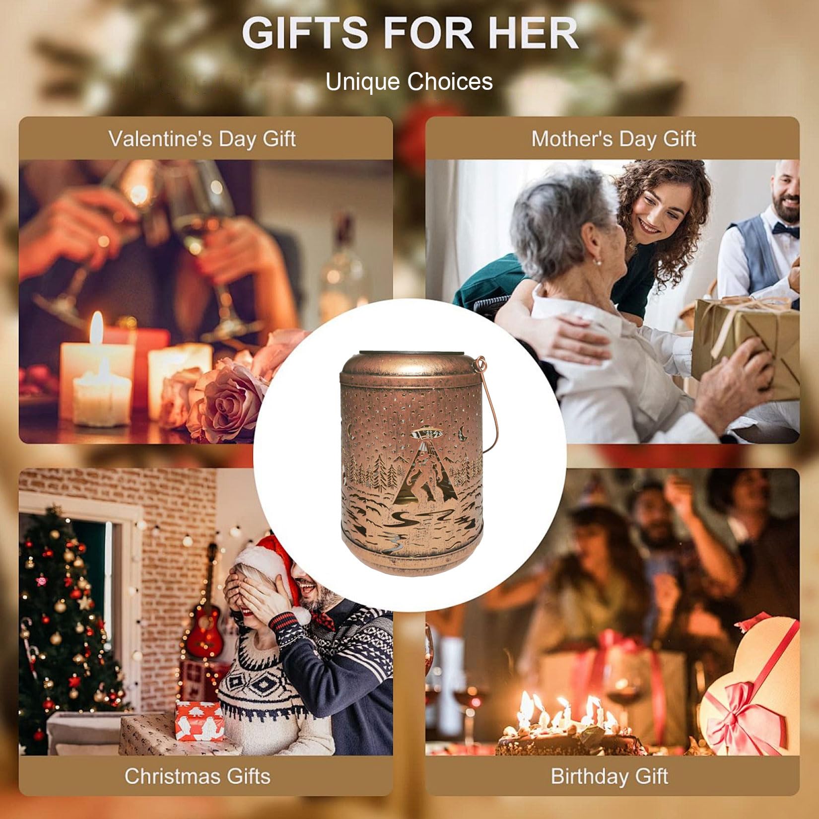 Bigfoot Solar Lanterns Outdoor Waterproof Hanging Lights Ufo Sasquatch Gifts For Men Women Metal Decorative Led Lanterns For Yar