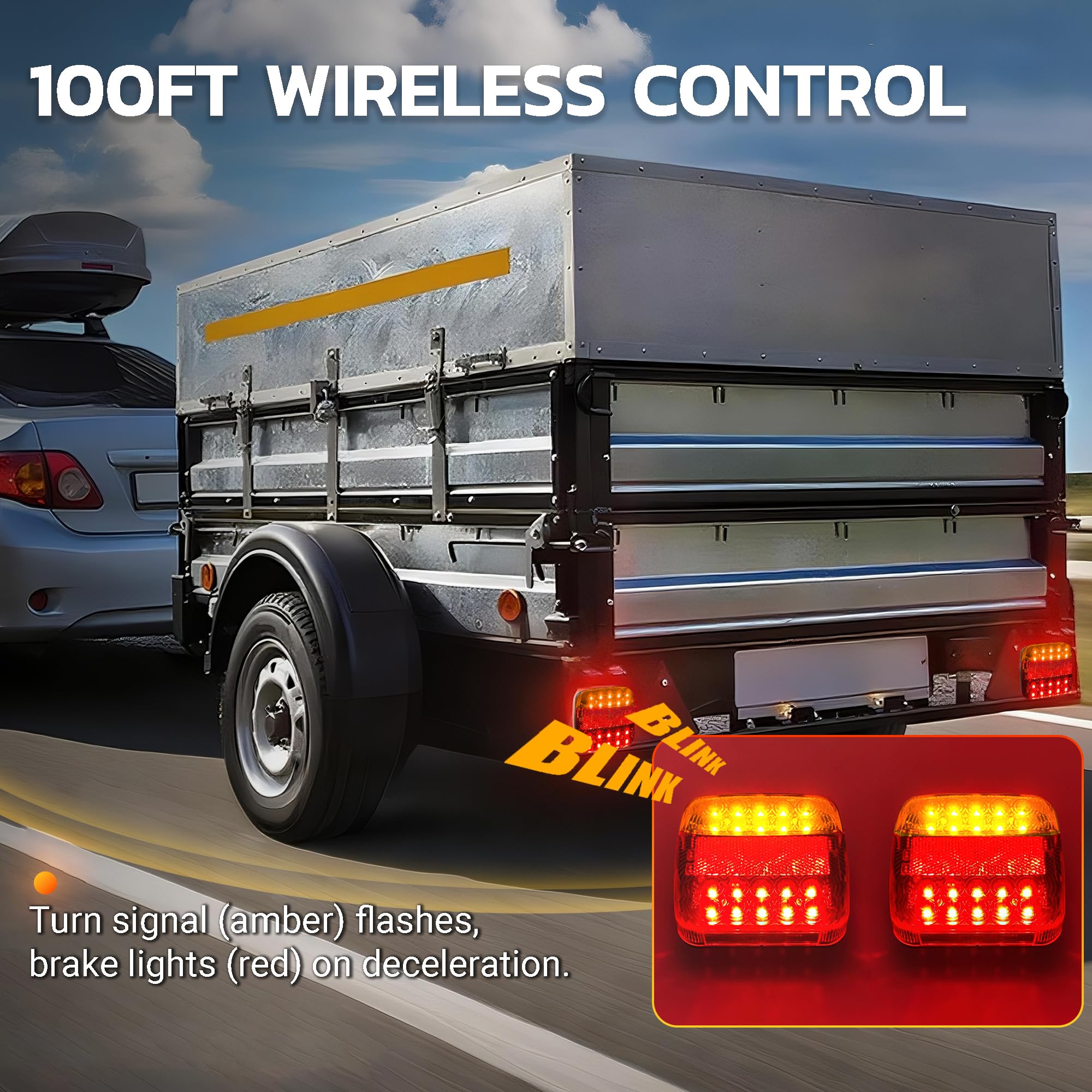 MEDAMOC Wireless Trailer Lights Magnetic, Car LED Magnetic Wireless Towing Tail Lights Waterproof Portable for Boat Truck Camper