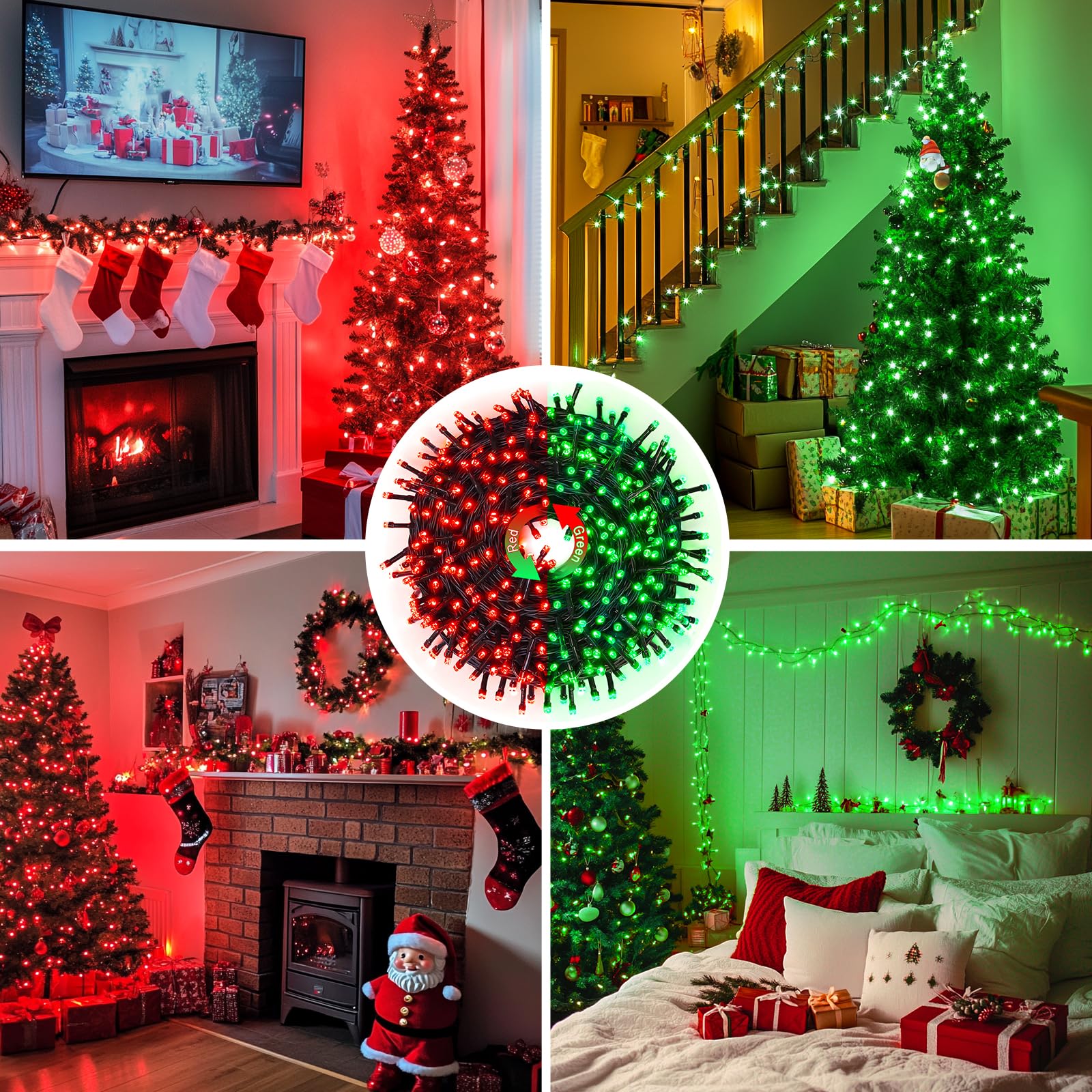 JMEXSUSS 200 LED Christmas Lights, 66ft Red and Green, 11 Modes, Waterproof, Connectable, Model EXS-S-0200-R