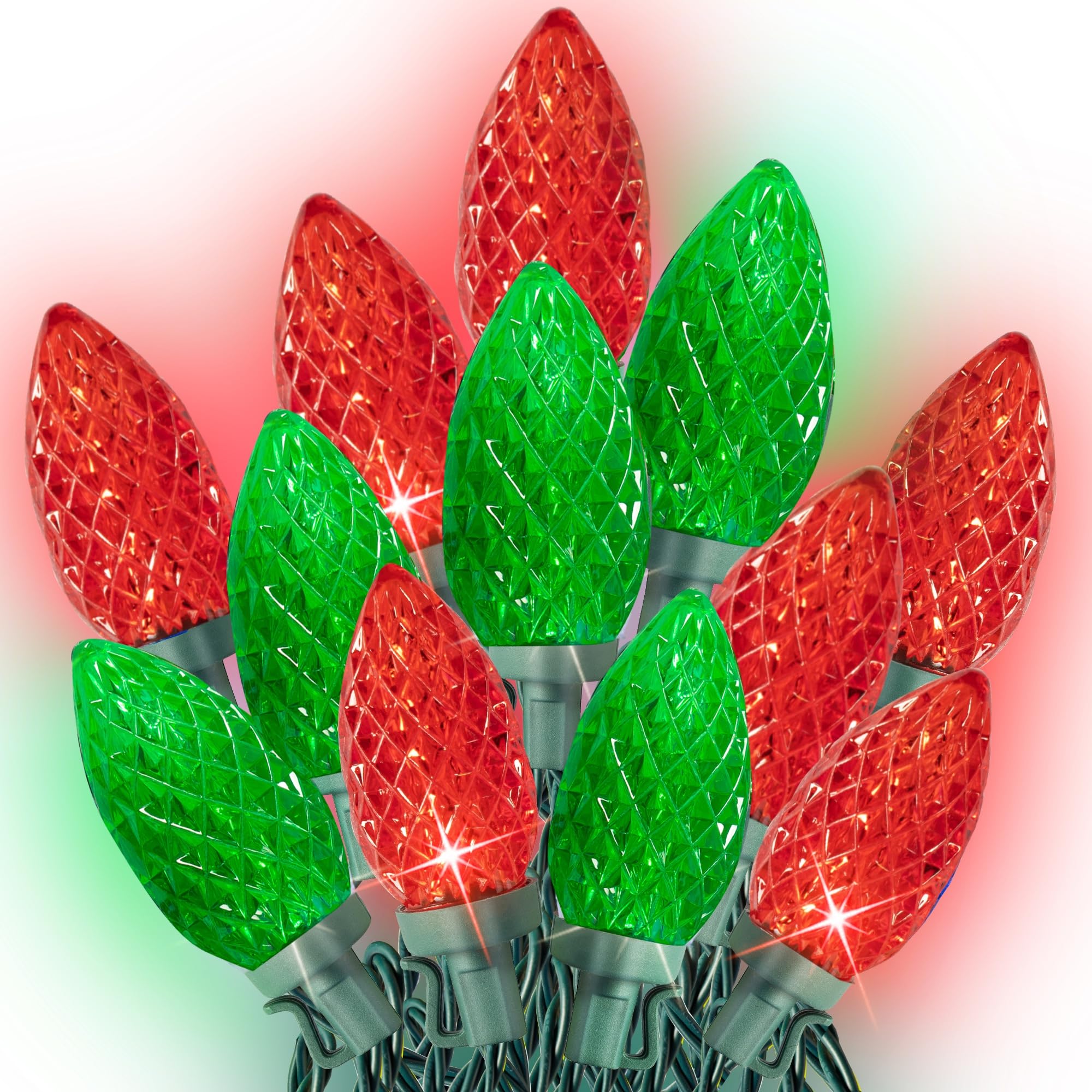 Dazzle Bright C9 Christmas String Lights, 100 LED 66 FT Waterproof Connectable Green Wire Fairy Lights, Christmas Lights for Ind