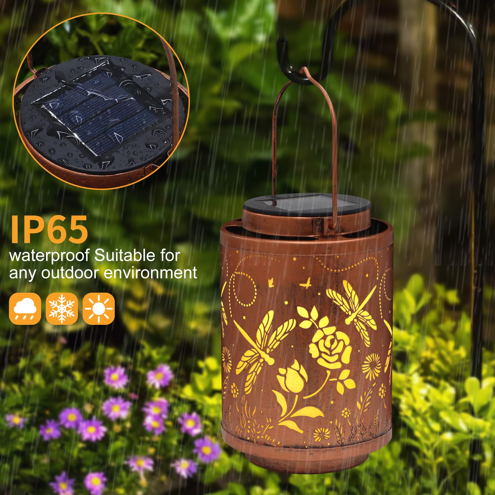 Solar Outdoor Lanterns, Dragonfly Garden Decor Led Light Hanging Waterproof Solar Metal Lantern Birthday Gifts For Women Mon Grandma Sunflower Solar Lights Outdoor Decoration For Patio Pathway Yard