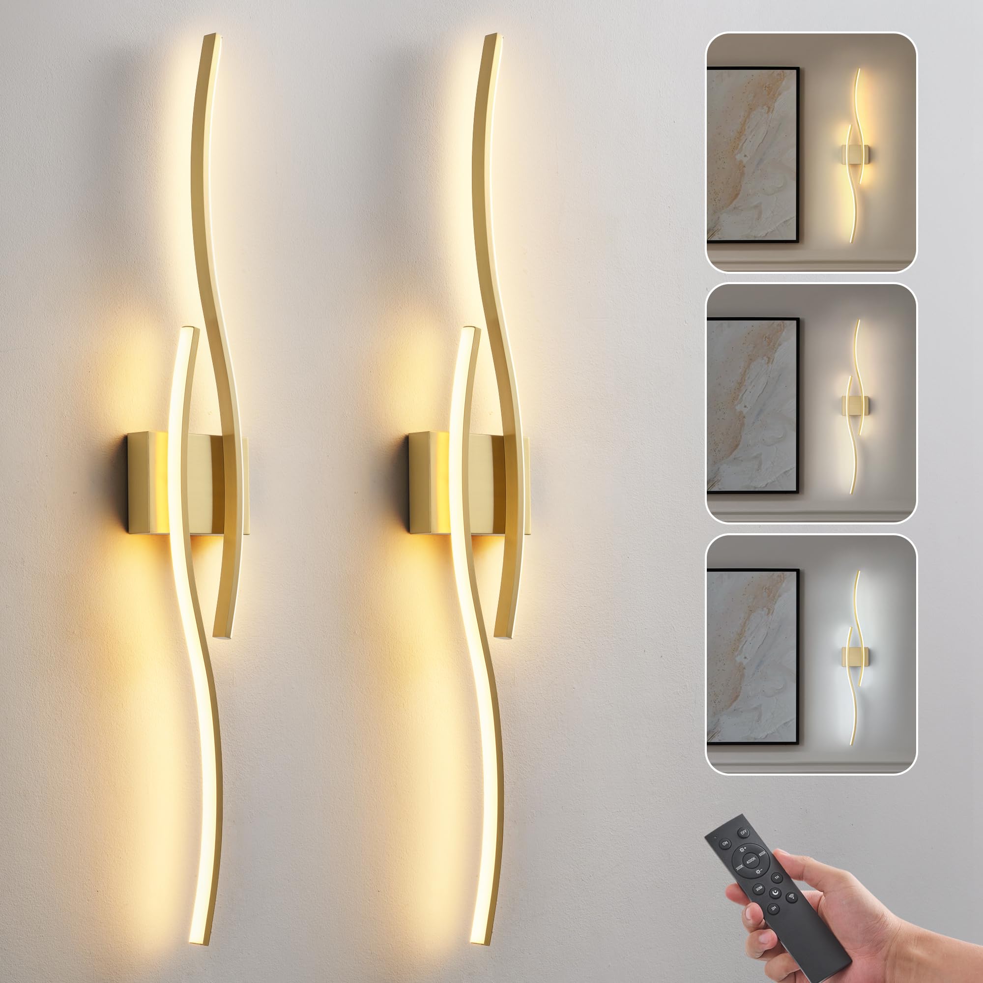 GLOTHOR Battery Operated Wall Sconce Set of 2, Dimmable Modern LED Wireless Wall Light with Remote Control, Sconce Wall Decor fo